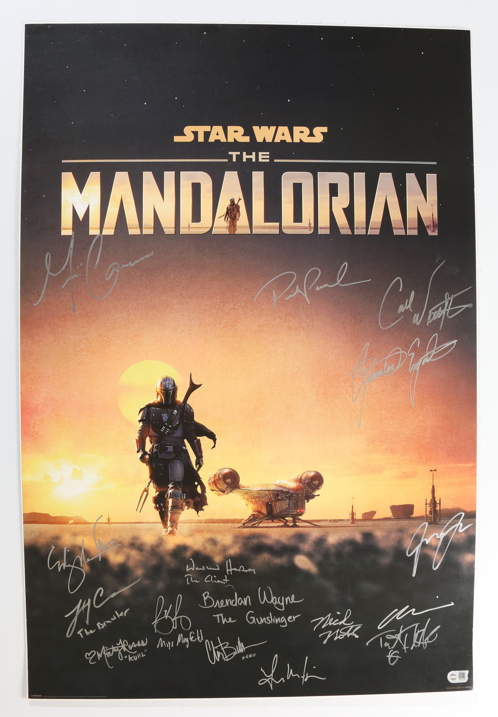 Star Wars: The Mandalorian 22x34 Poster (SWAU Witnessed) Cast Signed by Pedro Pascal, Gina Carano, Giancarlo Esposito, Carl Weathers, Werner Herzog, Misty Rosas, Nick Nolte and Others