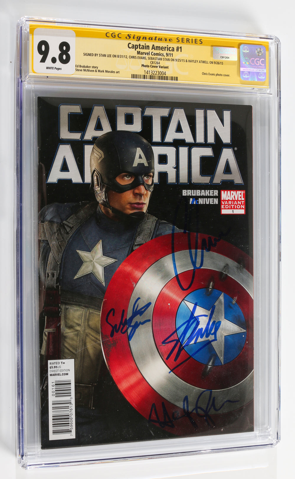 Captain America #1 - Signed by Chris Evans, Hayley Atwell, Sebastian Stan, & Stan Lee (CGC Signature Series 9.8) 2011