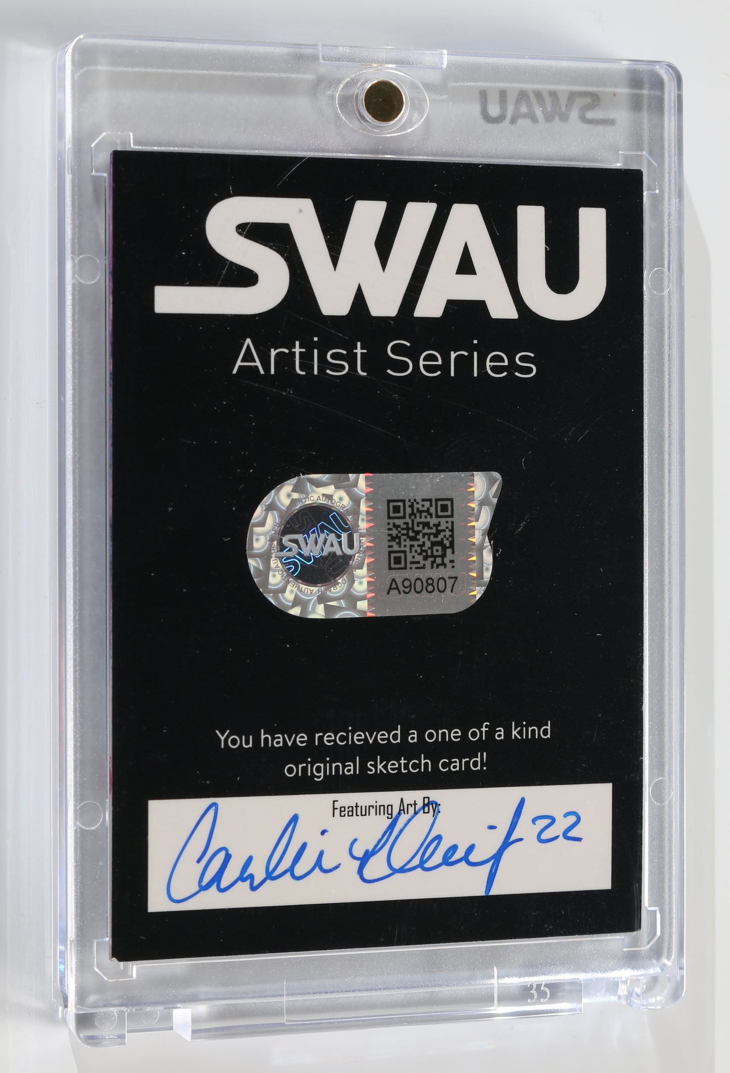 
                  
                    Robert Downey Jr. as Iron Man in Avengers (Encapsulated) Signed SWAU Artist Series Trading Card
                  
                