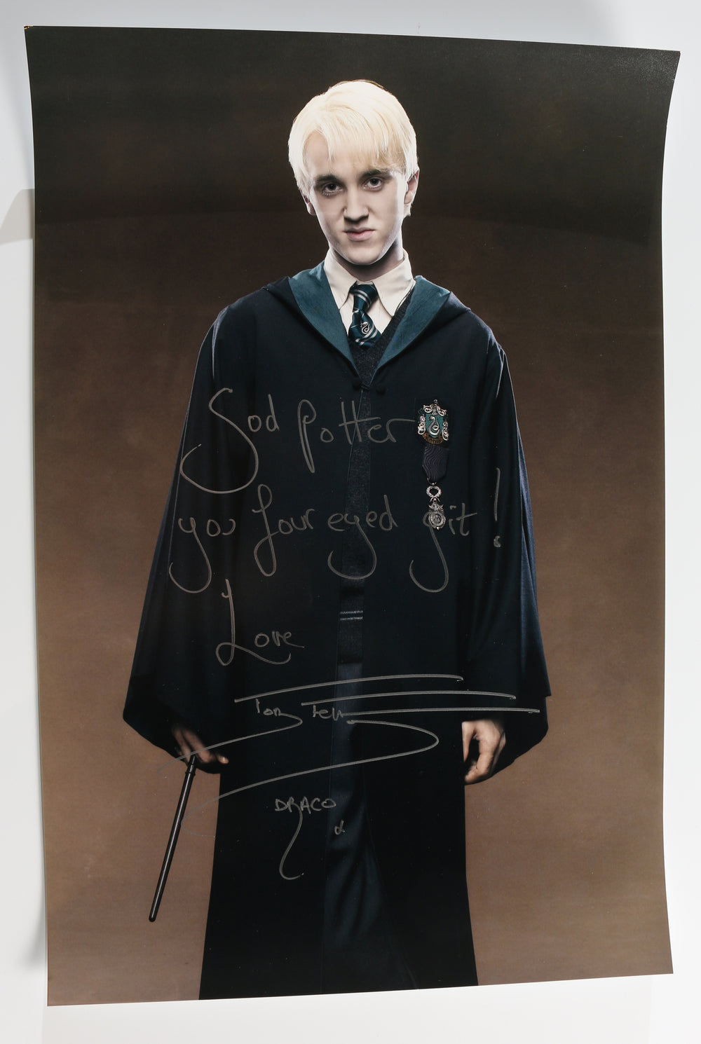 Tom Felton as Draco Malfoy in Harry Potter Signed 12x18 Photo with Character Name and Quote