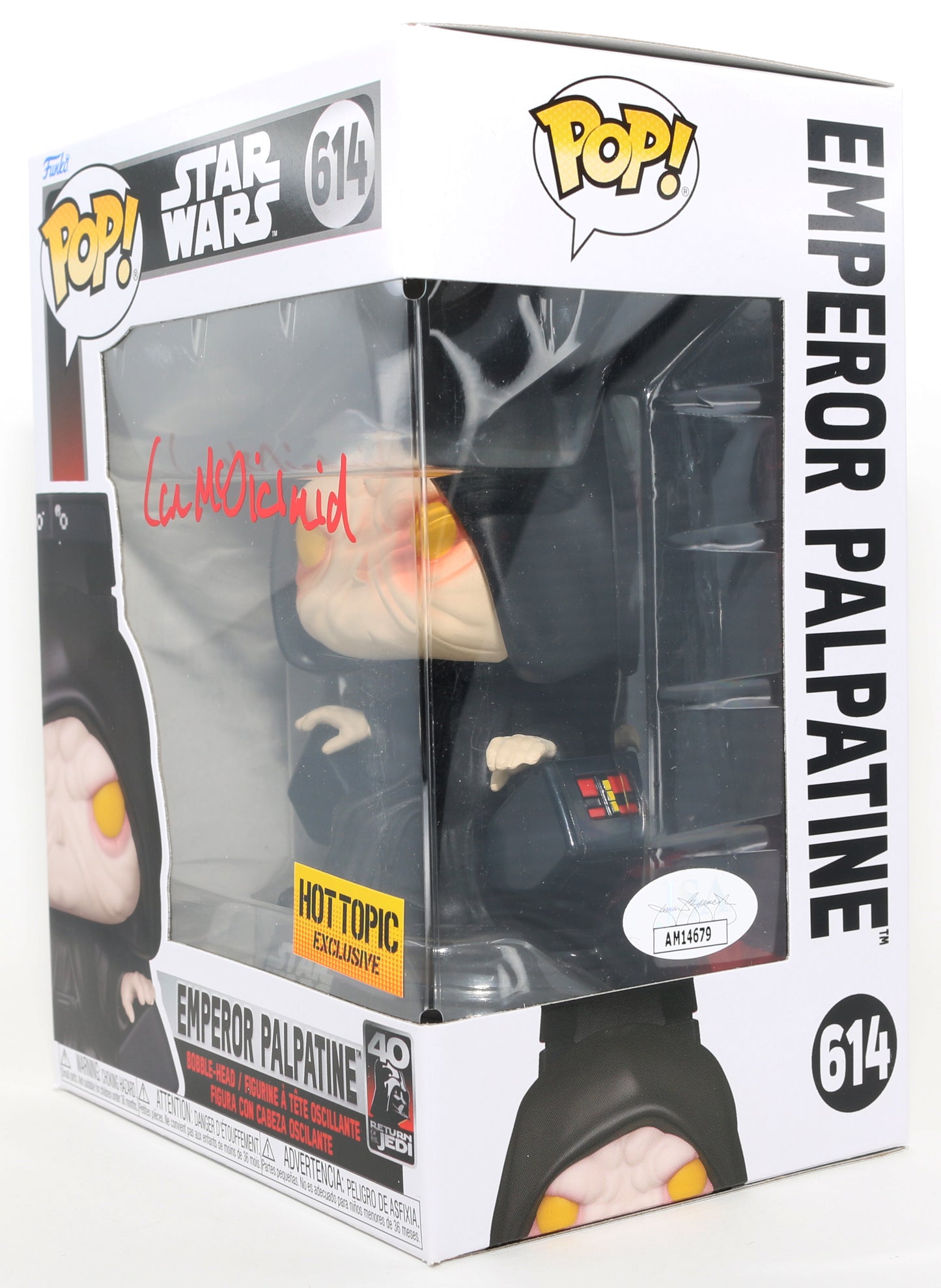 
                  
                    Ian McDiarmid as Emperor Palpatine in Star Wars: Return of the Jedi Hot Topic Exclusive (JSA) Signed Funko POP! #614
                  
                