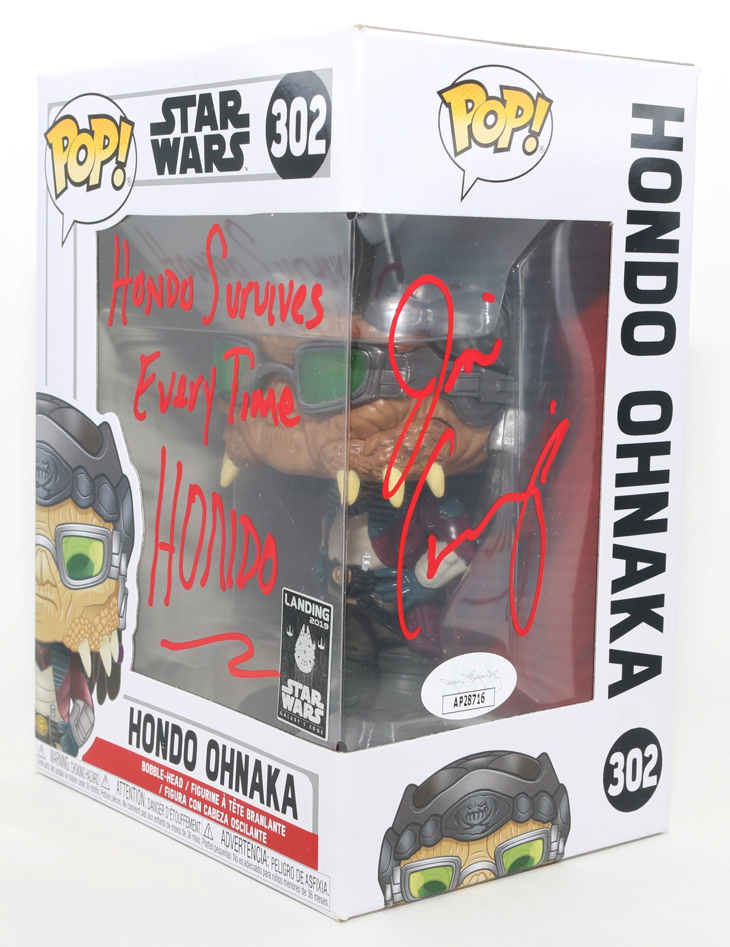 
                  
                    Jim Cummings as Hondo in Star Wars: Rebels 2019 Galaxy's Edge Exclusive (JSA) Signed Funko POP! #302 with Character Name & Quote
                  
                