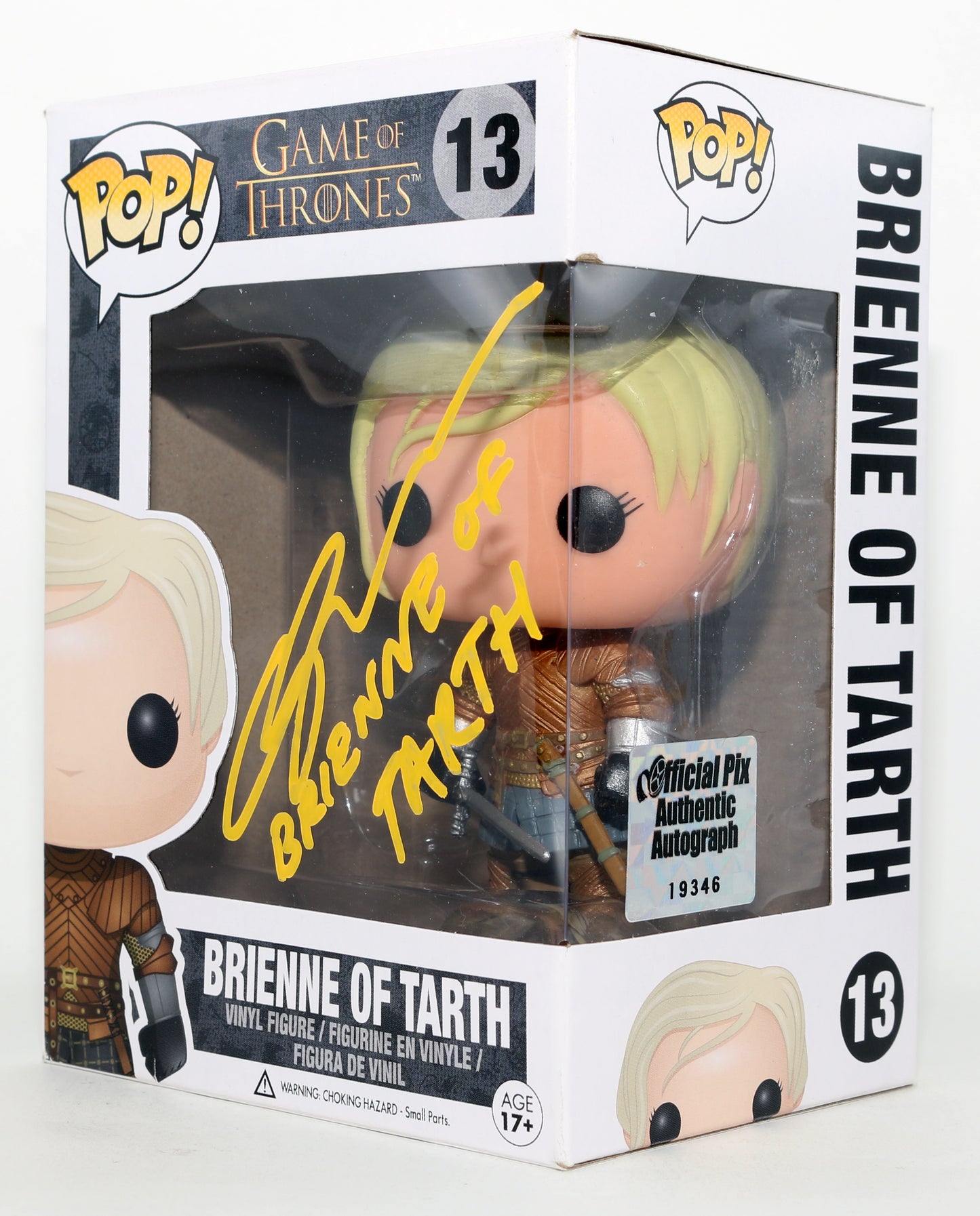
                  
                    Gwendoline Christie as Brienne of Tarth in Game of Thrones (Official Pix) Signed Funko POP! #13 with Character Name
                  
                