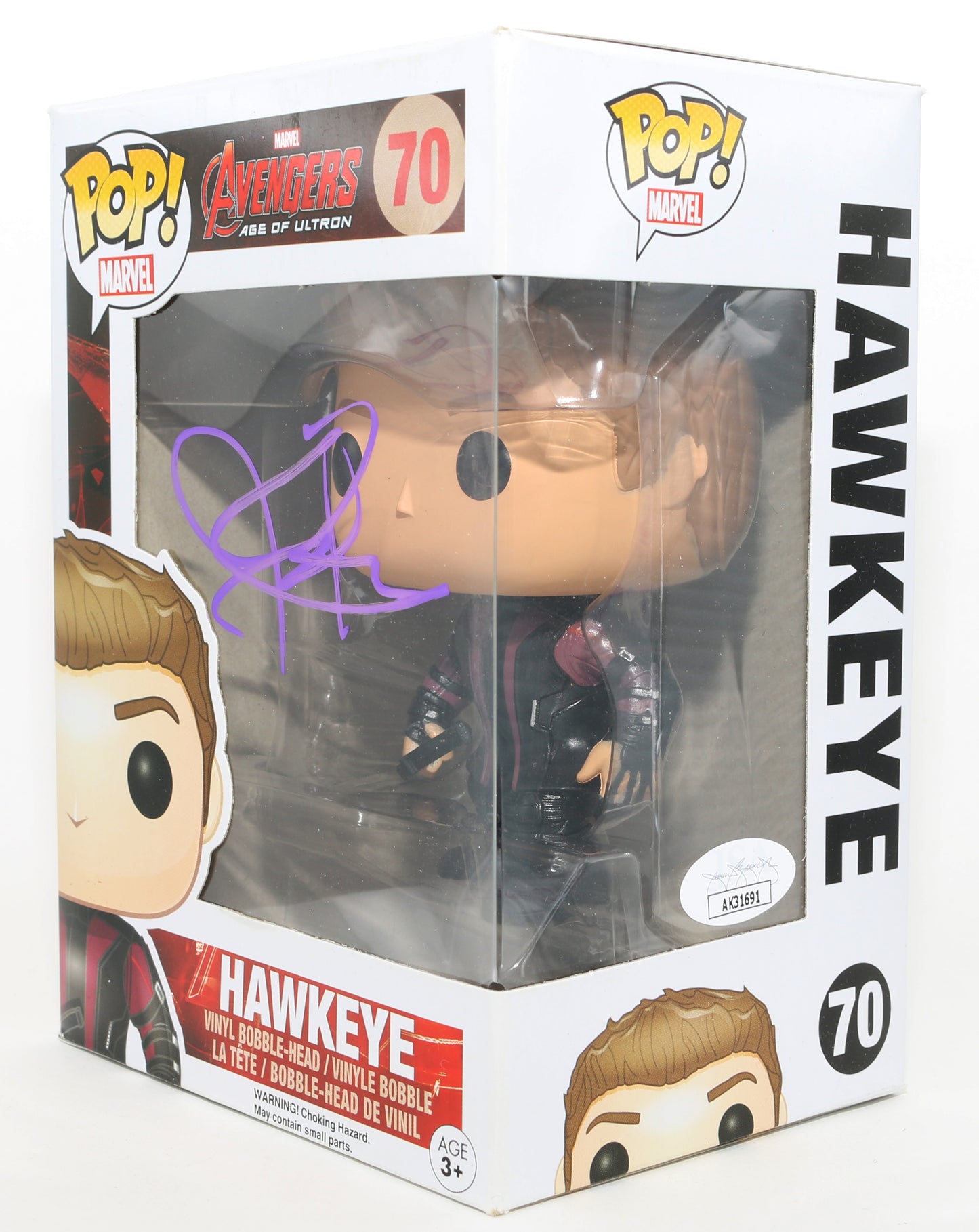 
                  
                    Jeremy Renner as Clint Barton / Hawkeye in Avengers: Age of Ultron (JSA) Signed Funko POP! #70
                  
                