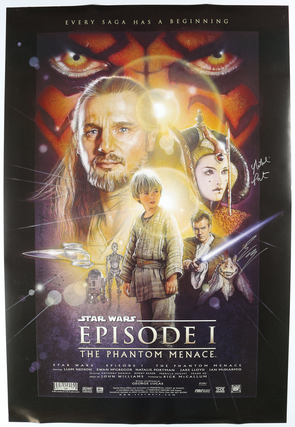 Natalie Portman as Padme / Queen Amidala & Ewan McGregor as Obi-Wan Kenobi in Star Wars Episode I: The Phantom Menace (SWAU) Signed 27x40 Poster