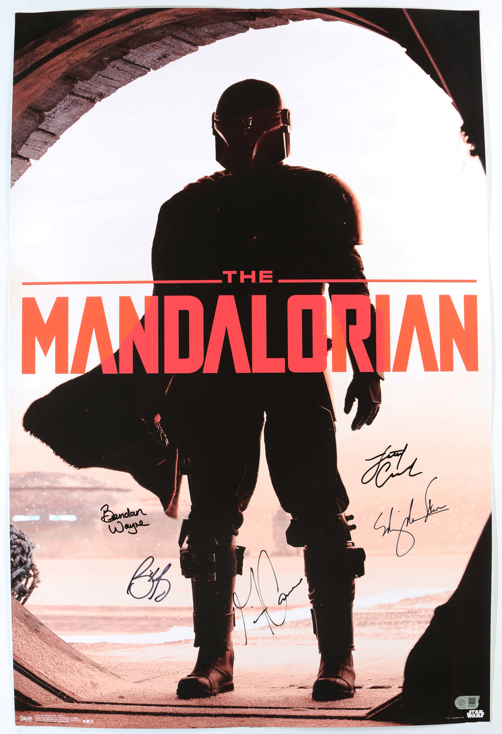 Star Wars: The Mandalorian 22x34 Poster (SWAU) Cast Signed by Brendan Wayne, Lateef Crowder, Gina Carano, Bill Burr, & Ming-Na Wen