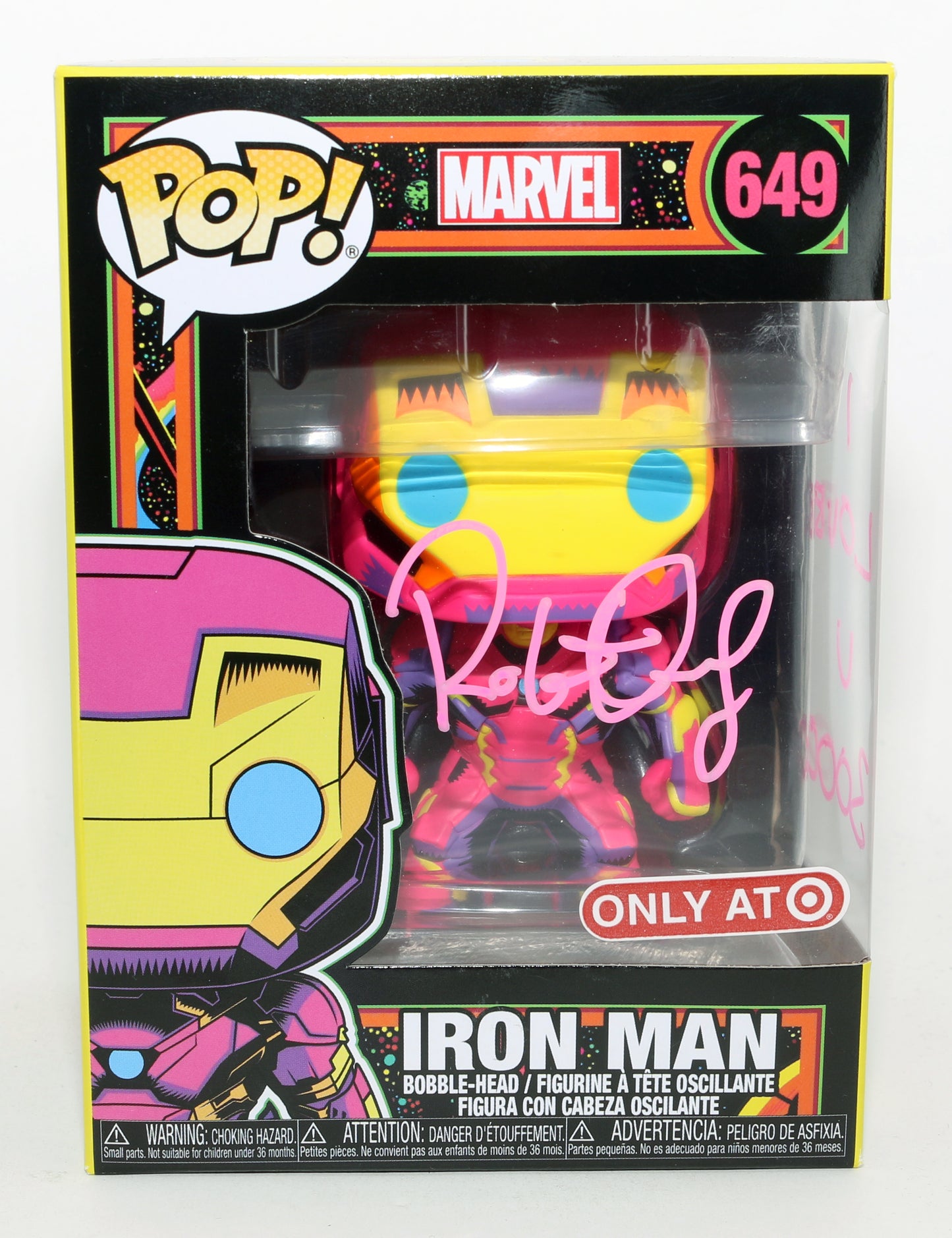 
                  
                    Robert Downey Jr. as Iron Man Marvel Blacklight Target Exclusive (Beckett) Signed Funko POP! #649 with Quote
                  
                