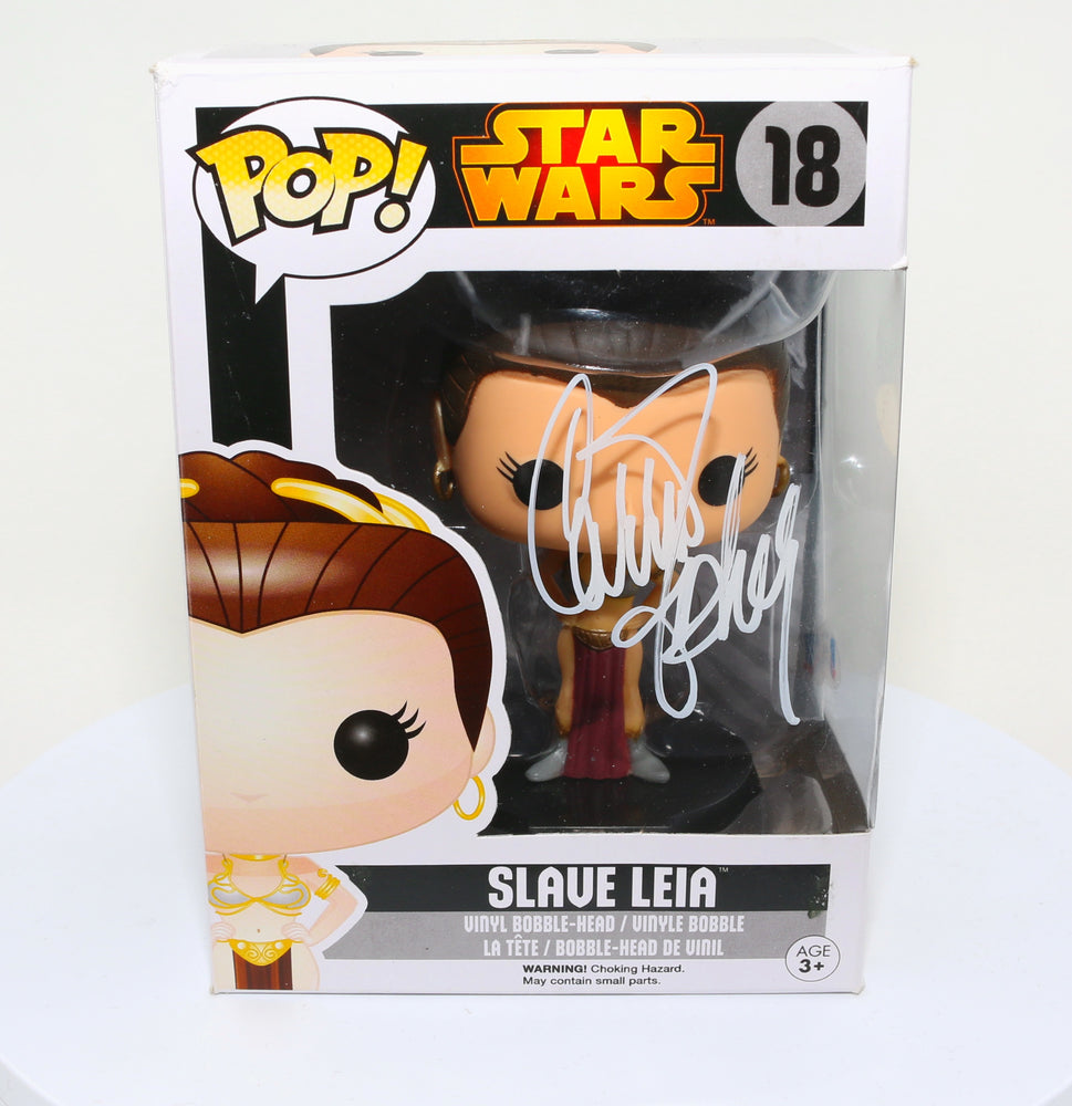 
                  
                    Carrie Fisher as Slave Princess Leia in Star Wars: Return of the Jedi (Radtke) Signed Funko POP! #18
                  
                