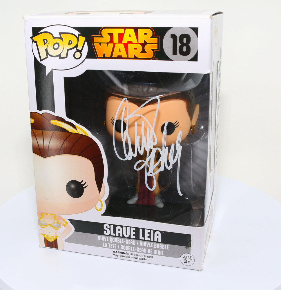 
                  
                    Carrie Fisher as Slave Princess Leia in Star Wars: Return of the Jedi (Radtke) Signed Funko POP! #18
                  
                