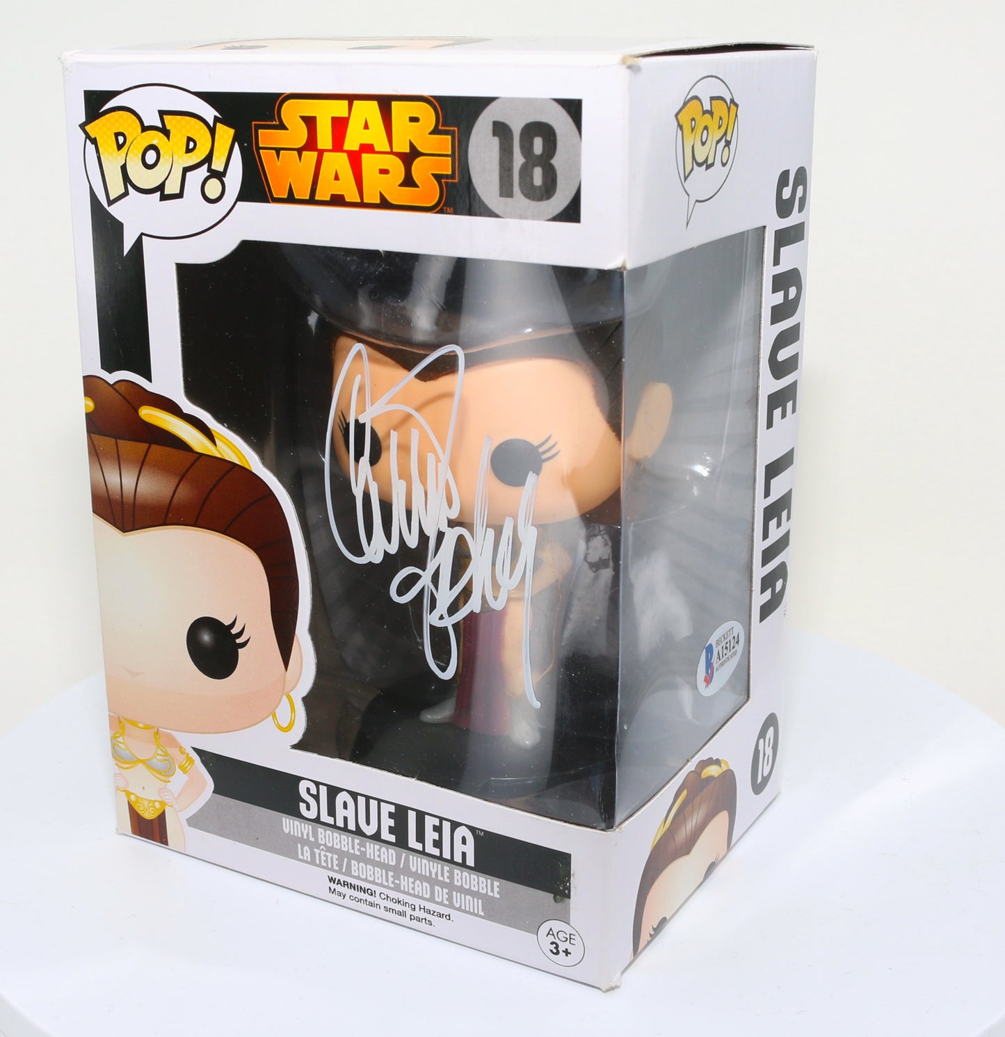 
                  
                    Carrie Fisher as Slave Princess Leia in Star Wars: Return of the Jedi (Radtke) Signed Funko POP! #18
                  
                
