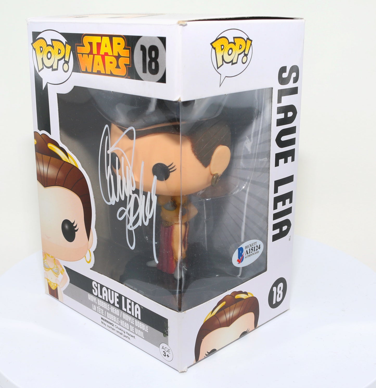 
                  
                    Carrie Fisher as Slave Princess Leia in Star Wars: Return of the Jedi (Radtke) Signed Funko POP! #18
                  
                