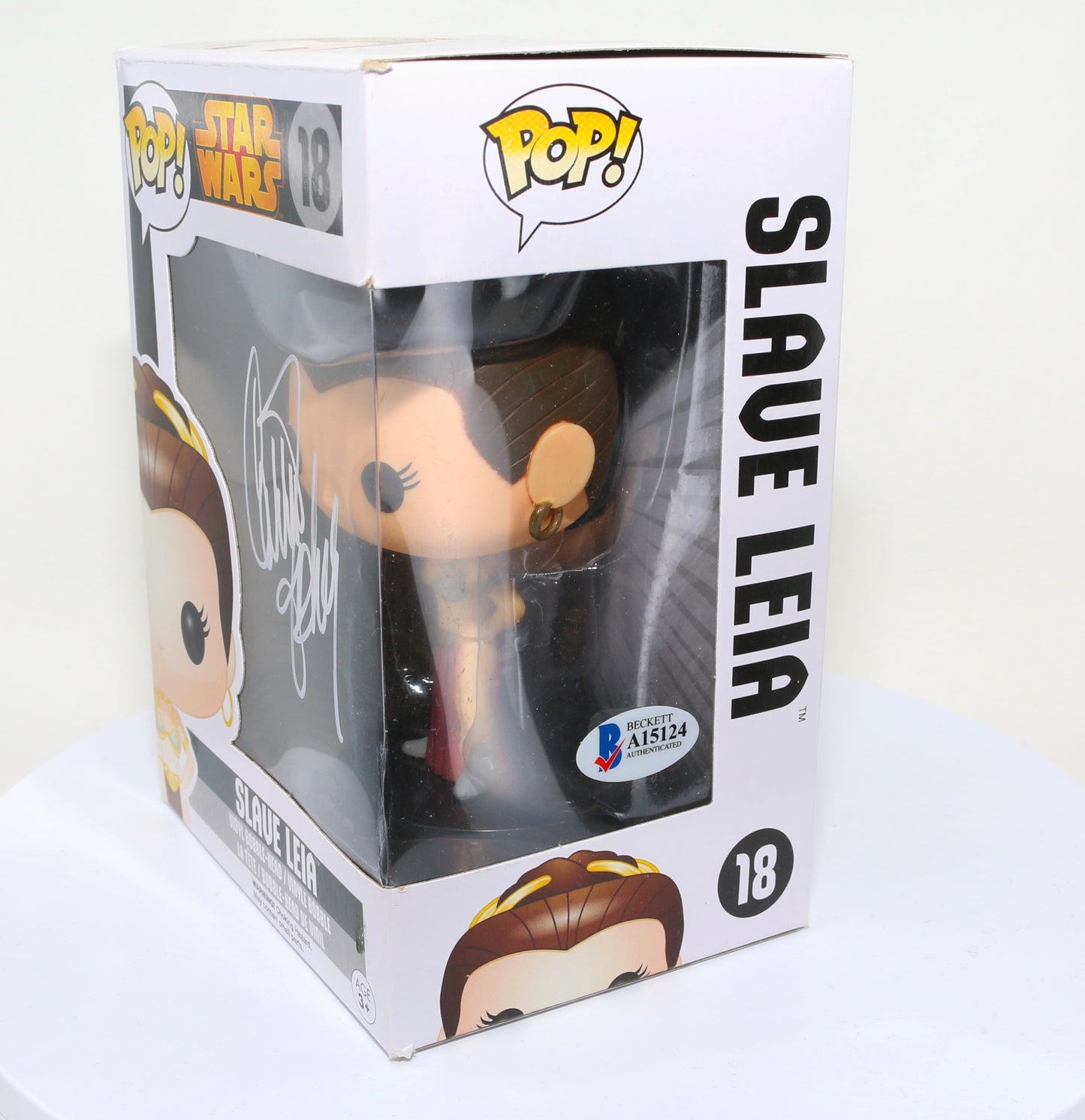 
                  
                    Carrie Fisher as Slave Princess Leia in Star Wars: Return of the Jedi (Radtke) Signed Funko POP! #18
                  
                