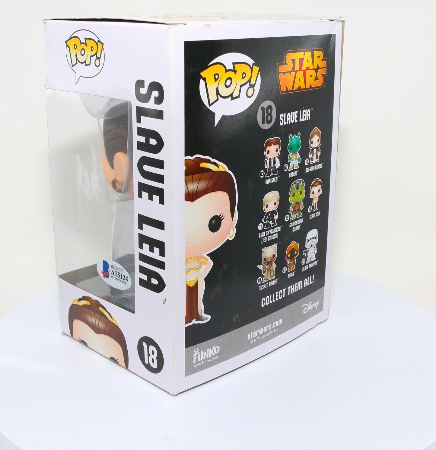 
                  
                    Carrie Fisher as Slave Princess Leia in Star Wars: Return of the Jedi (Radtke) Signed Funko POP! #18
                  
                