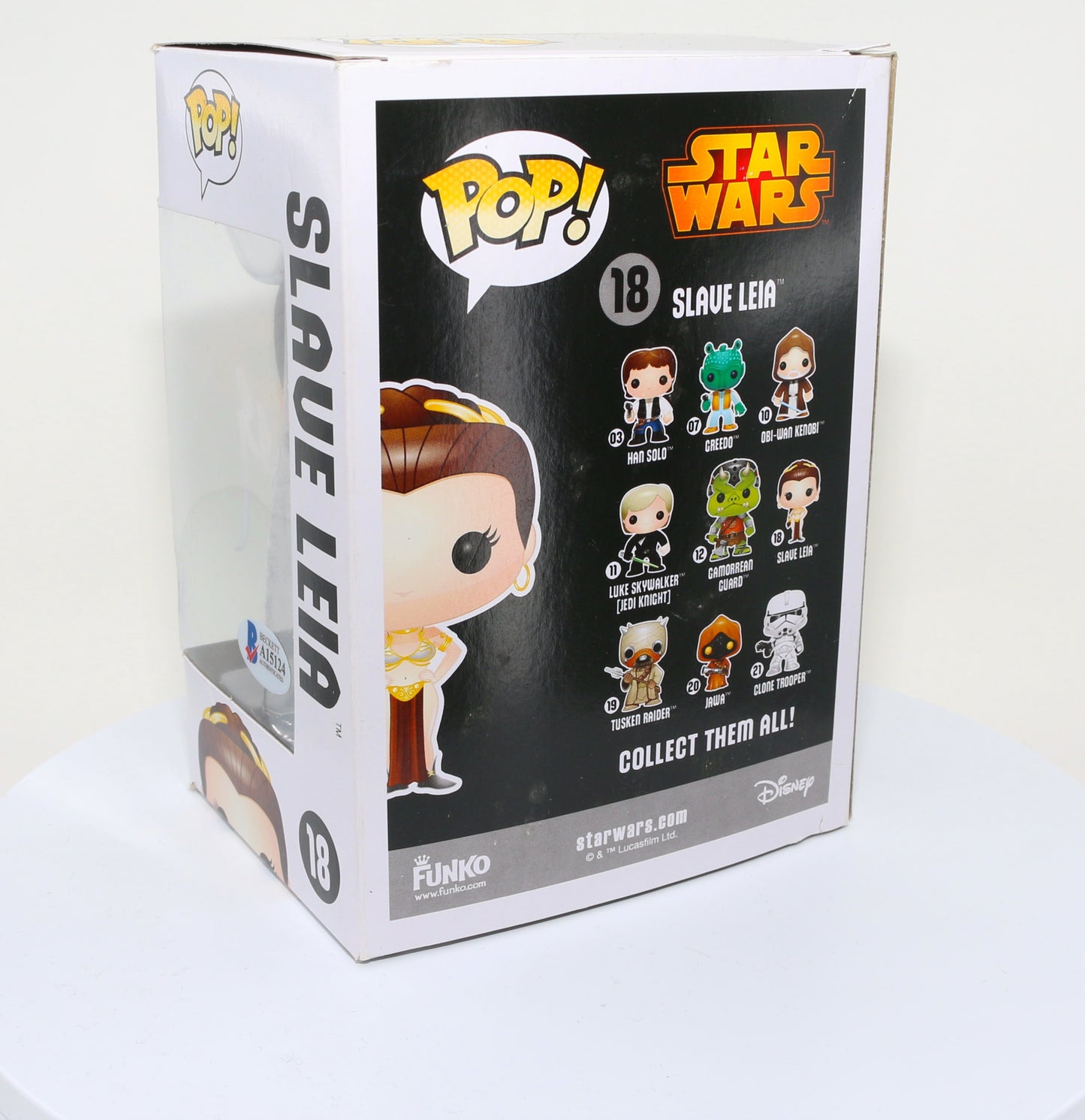 
                  
                    Carrie Fisher as Slave Princess Leia in Star Wars: Return of the Jedi (Radtke) Signed Funko POP! #18
                  
                