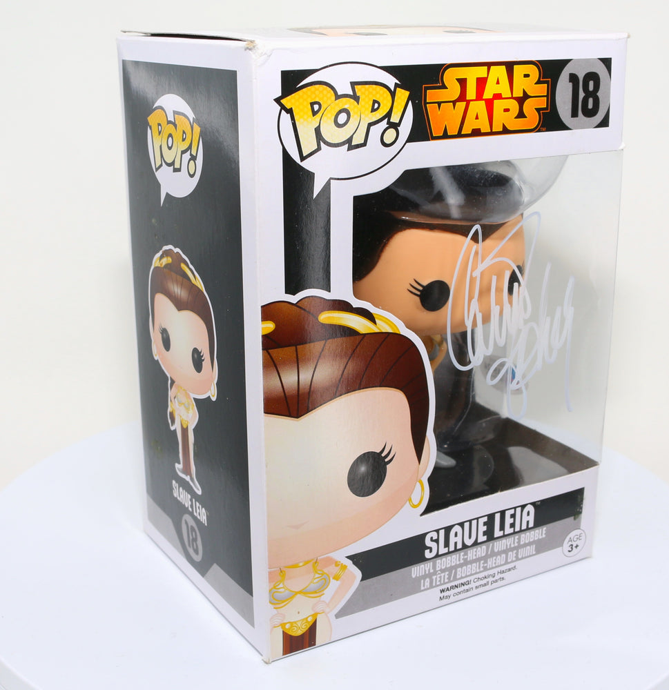
                  
                    Carrie Fisher as Slave Princess Leia in Star Wars: Return of the Jedi (Radtke) Signed Funko POP! #18
                  
                