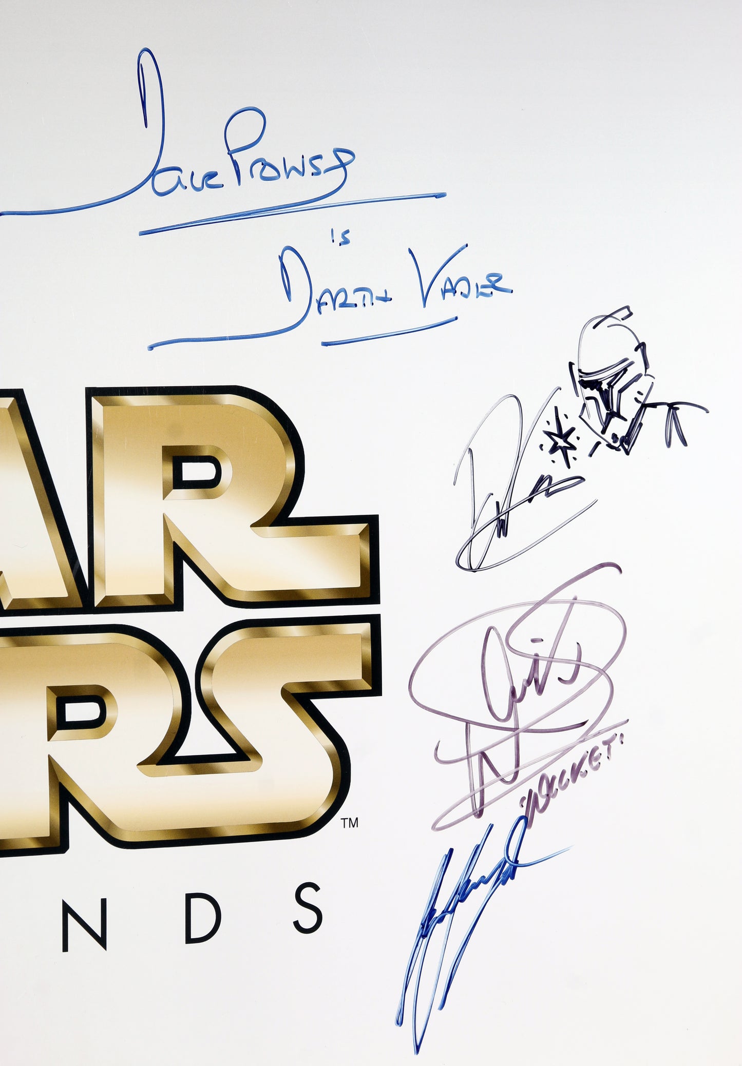 
                  
                    Star Wars Weekends Poster Signed by Jeremy Bulloch, Daniel Logan, Peter Mayhew, Dave Prowse, Jake Lloyd, Warwick Davis, & Dave Filoni with Sketch Art
                  
                