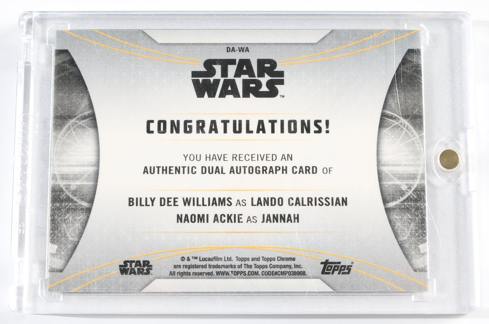 
                  
                    Billy Dee Williams as Lando Calrissian & Naomi Ackie as Jannah in Star Wars: The Rise of Skywalker Signed Topps Trading Card
                  
                