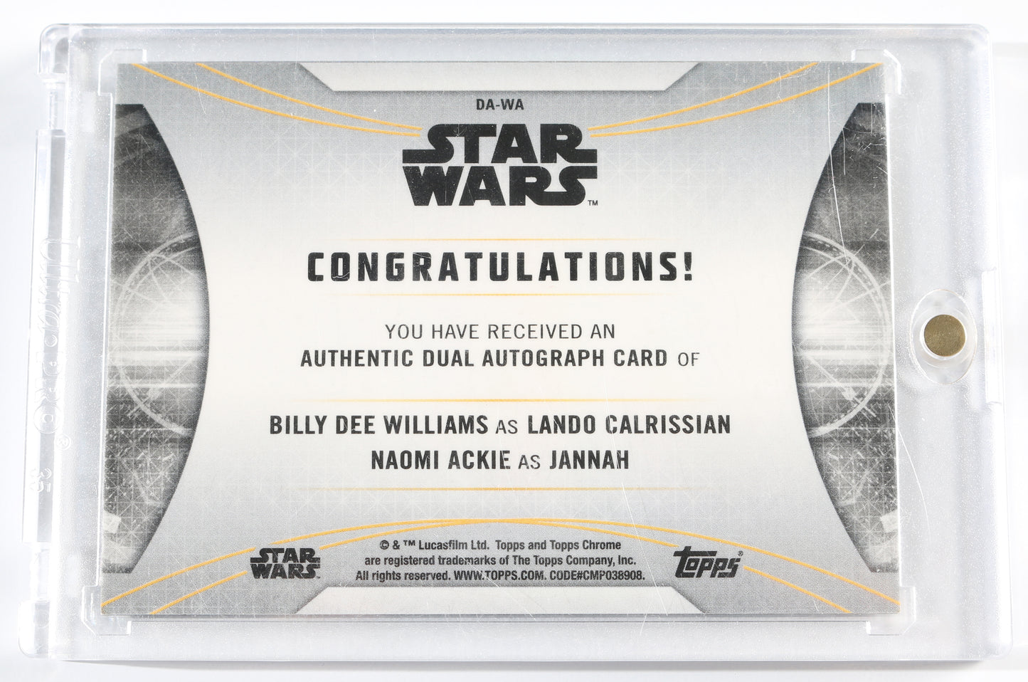 
                  
                    Billy Dee Williams as Lando Calrissian & Naomi Ackie as Jannah in Star Wars: The Rise of Skywalker Signed Topps Trading Card
                  
                