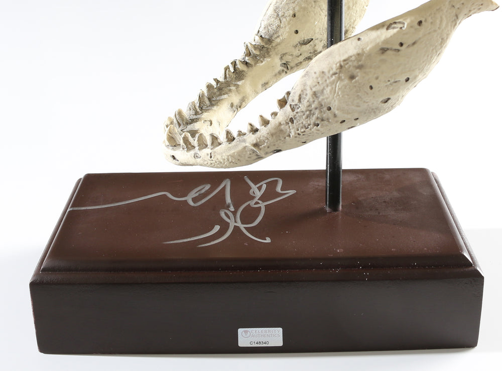 
                  
                    Laura Dern as Ellie Sattler, Jeff Goldblum as Ian Malcolm, & Sam Neill as Alan Grant in Jurassic Park (Celebrity Authentics) Signed Resin Paper Weight T-Rex Skull Replica
                  
                