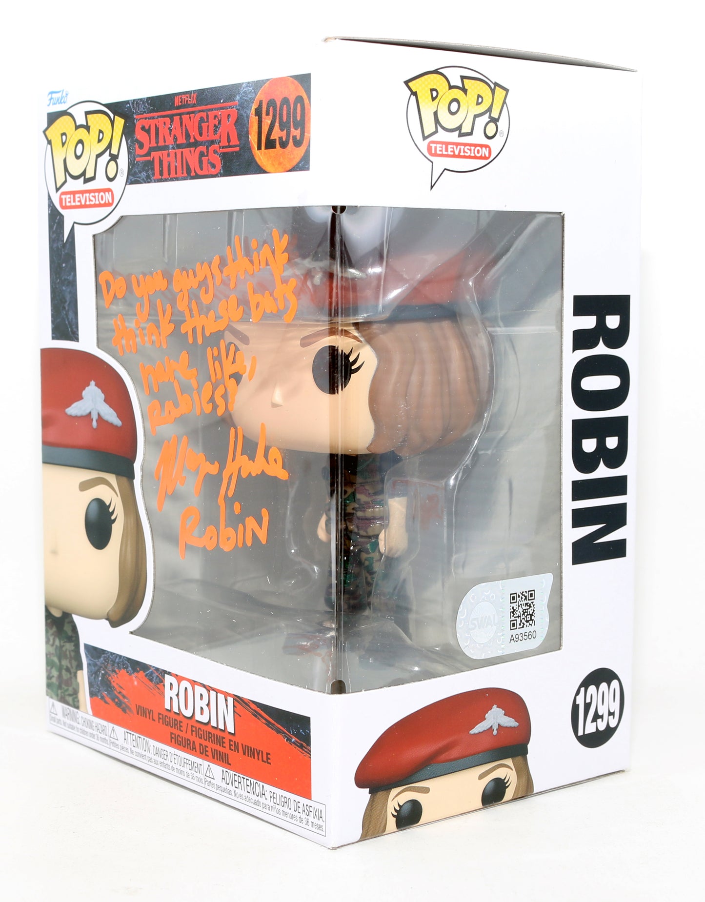 
                  
                    Maya Hawke as Robin in Stranger Things (SWAU) Signed Funko POP! #1299 with Character Name & Quote
                  
                