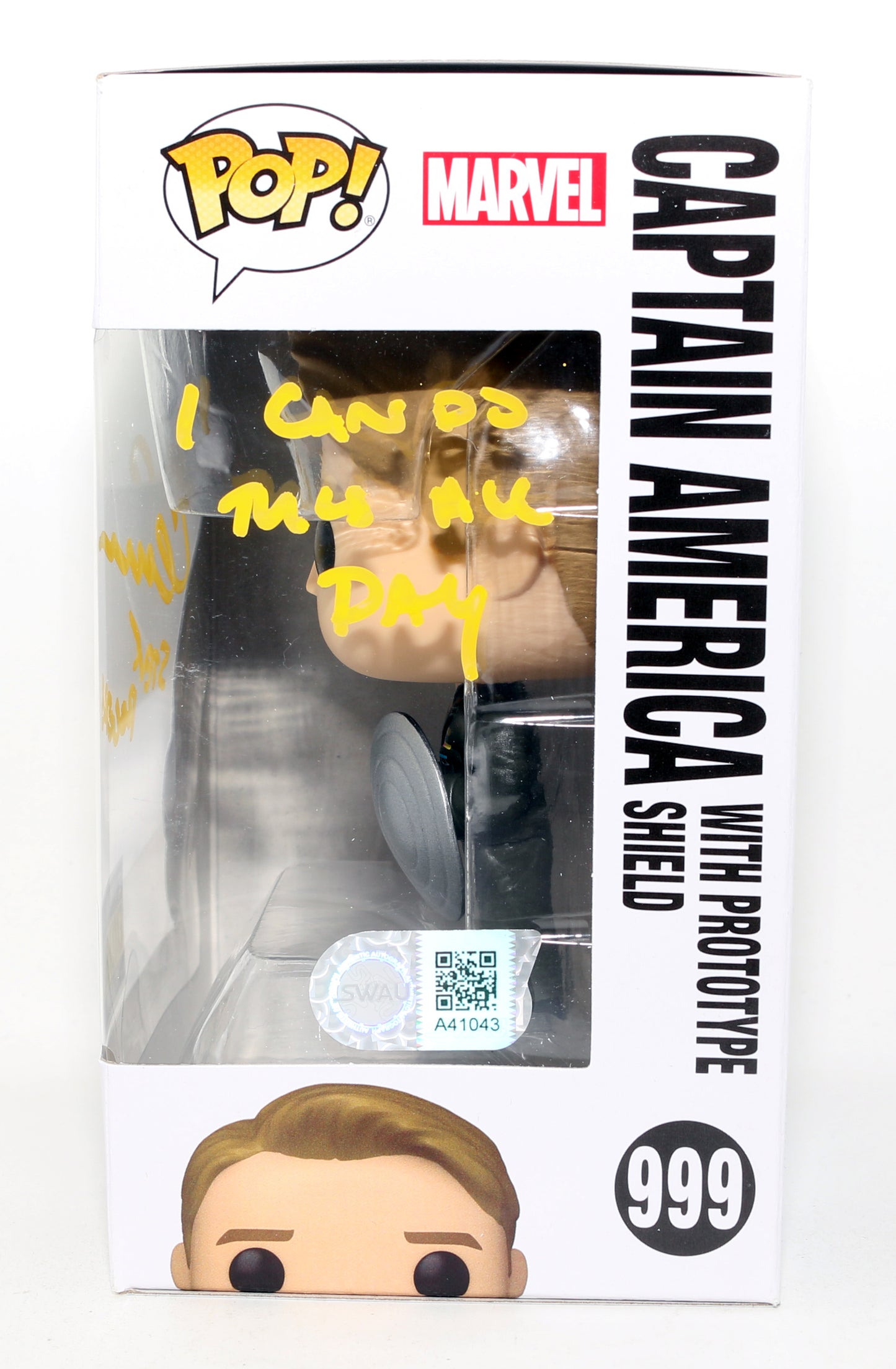 
                  
                    Chris Evans as Captain America in Captain America: The First Avenger Entertainment Earth Exclusive Limited Edition (SWAU) Signed Funko POP! #999 with Character Name & Quote
                  
                