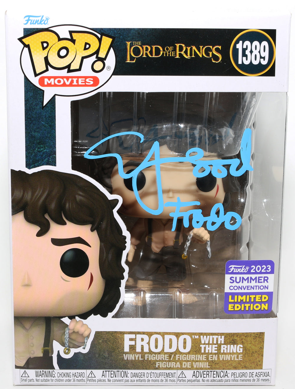 Elijah Wood as Frodo Baggins [With the Ring] in The Lord of the Rings: The Return of the King 2023 Summer Convention Limited Edition Signed Funko POP! #1389 with Character Name
