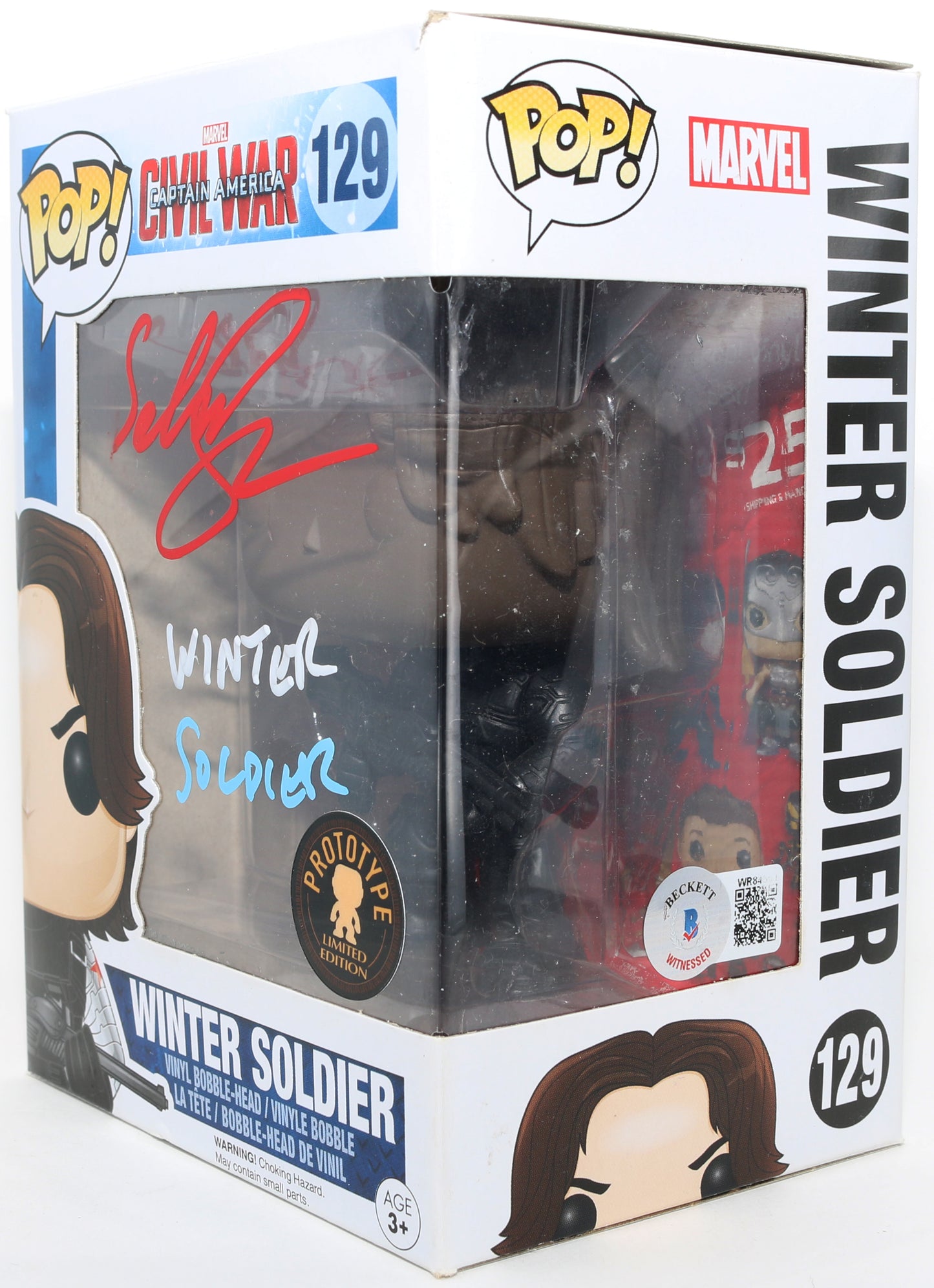 
                  
                    Sebastian Stan as Bucky Barnes in Captain America: Civil War Prototype (Beckett) Signed Funko POP! #129 with Character Name - Grail
                  
                