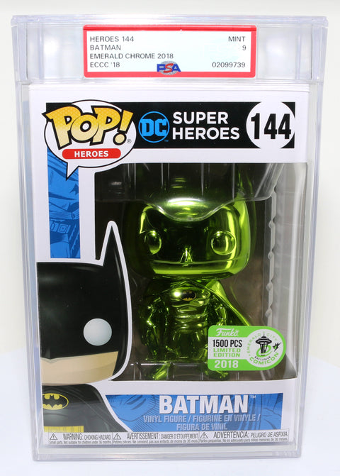 Green Metallic Batman from DC Super Heroes 2018 Emerald City Comic Con Exclusive Limited to 1500 Pieces Funko POP! #144 PSA Graded 9 - Grail