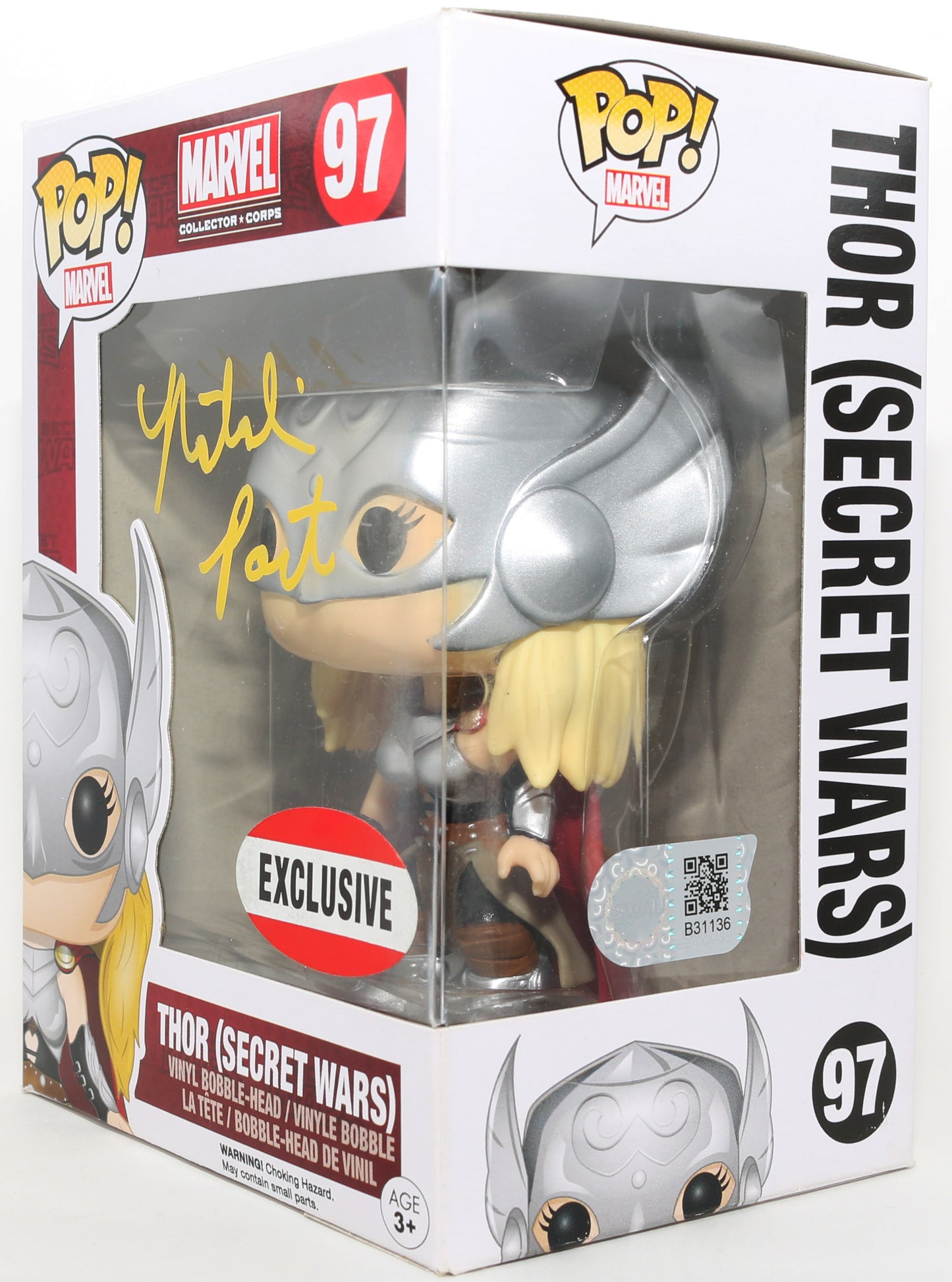 
                  
                    Natalie Portman as Jane Foster / Mighty Thor in Marvel Comics Secret Wars Collector Corps Exclusive (SWAU) Signed Funko POP! #97
                  
                
