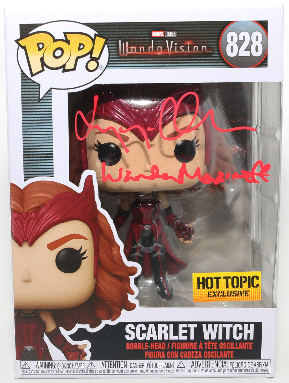 Elizabeth Olsen as Scarlet Witch in WandaVision Hot Topic Exclusive (SWAU) Signed Funko POP! #828 with Character Name