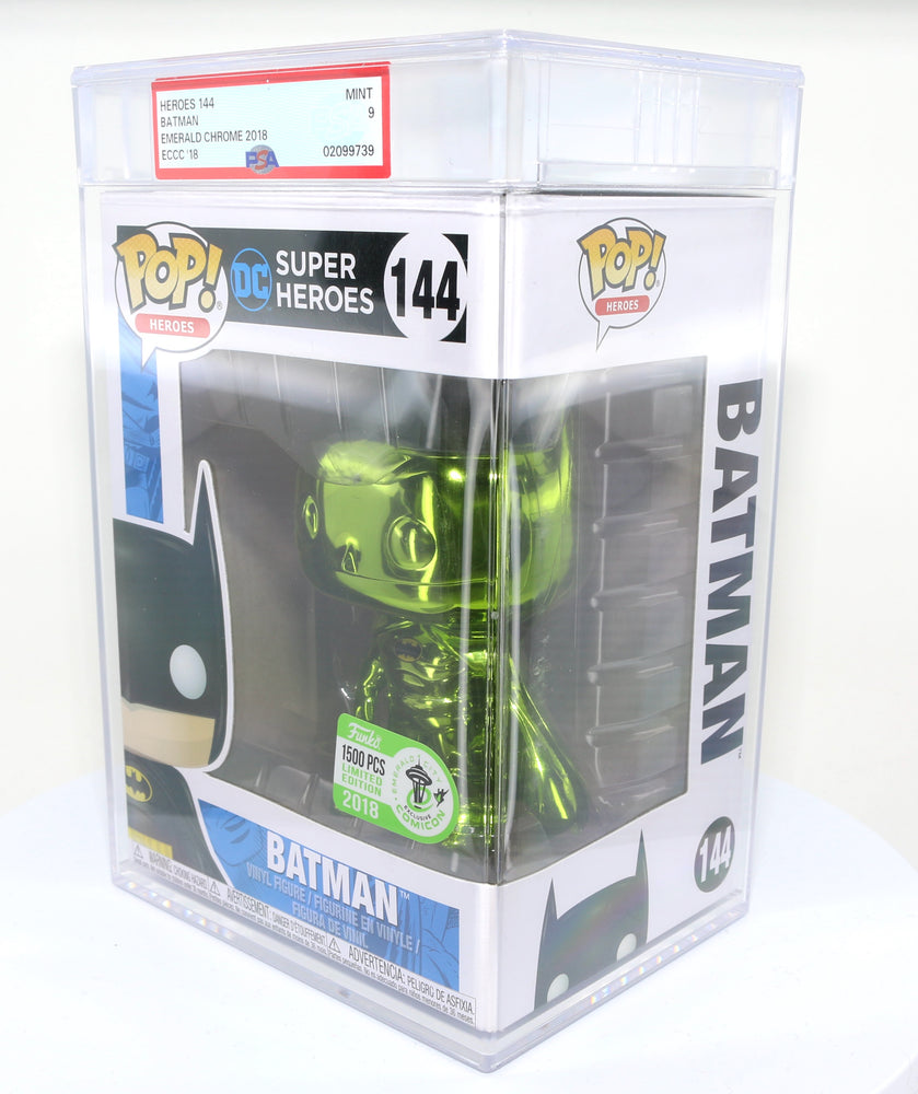 
                  
                    Green Metallic Batman from DC Super Heroes 2018 Emerald City Comic Con Exclusive Limited to 1500 Pieces Funko POP! #144 PSA Graded 9 - Grail
                  
                