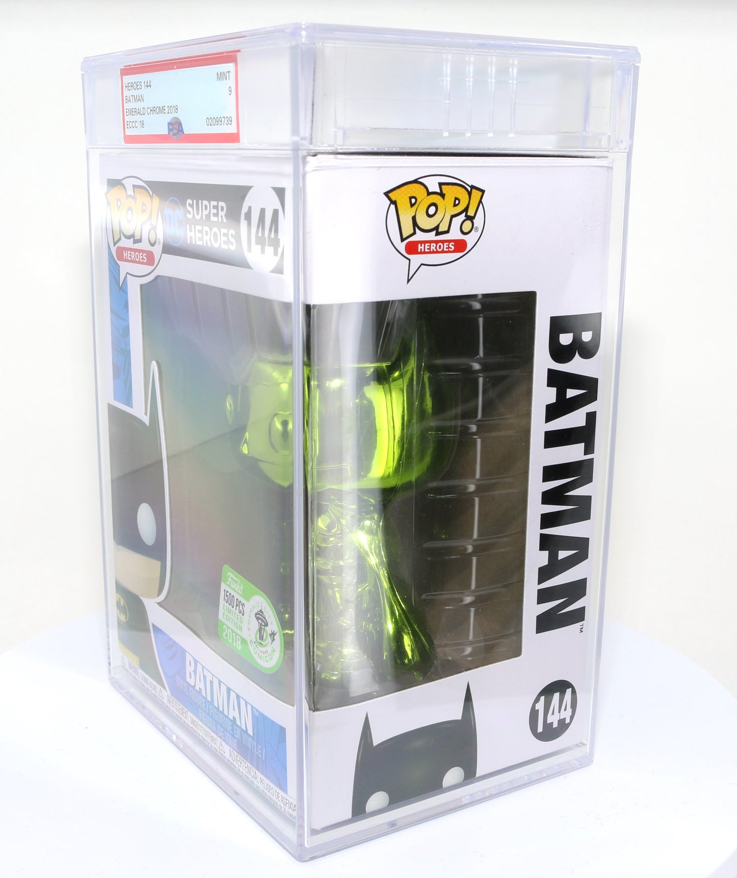 
                  
                    Green Metallic Batman from DC Super Heroes 2018 Emerald City Comic Con Exclusive Limited to 1500 Pieces Funko POP! #144 PSA Graded 9 - Grail
                  
                