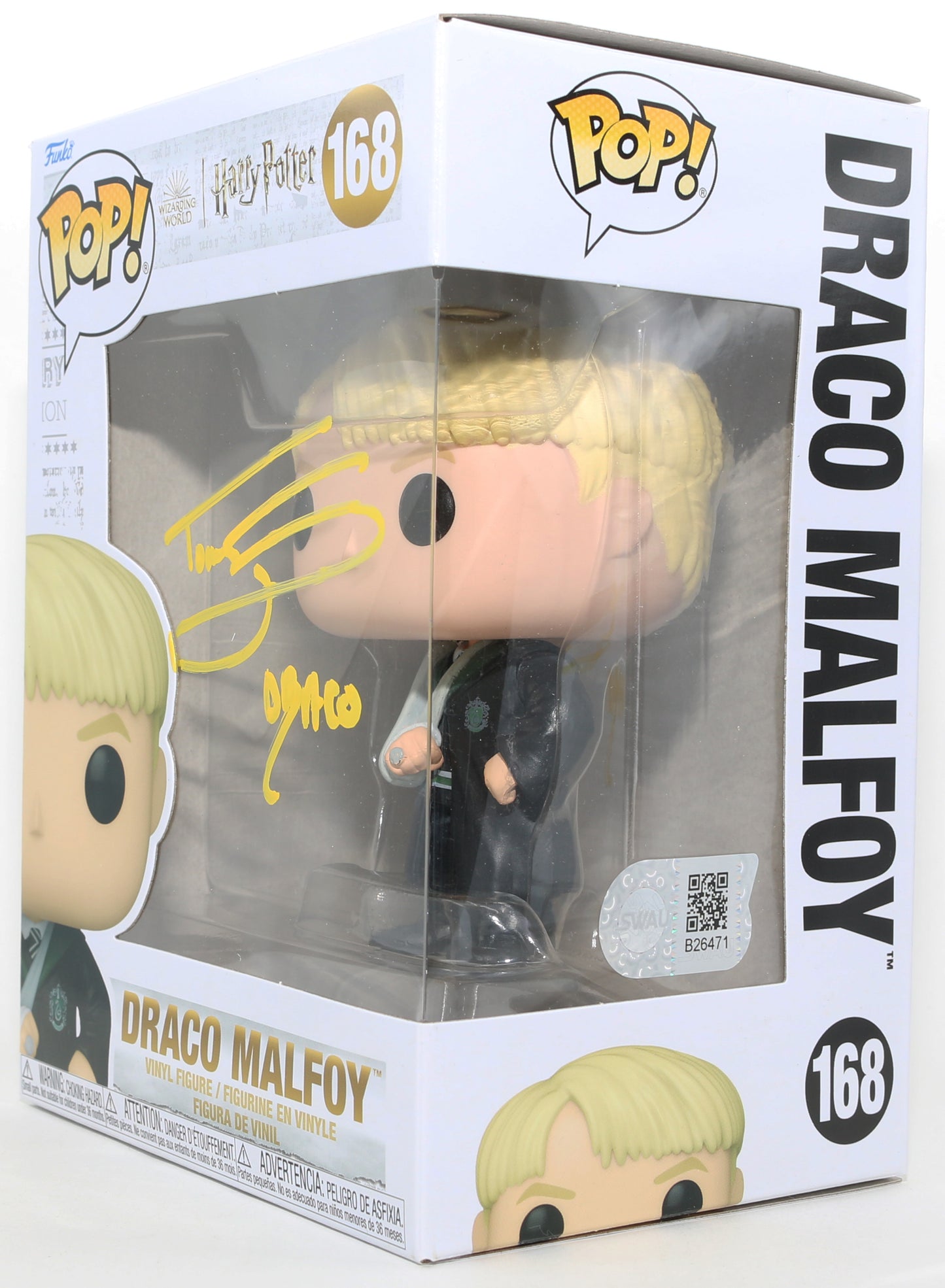 
                  
                    Tom Felton as Draco Malfoy in Harry Potter & the Goblet of Fire (SWAU) Signed Funko POP! #168 with Character Name
                  
                