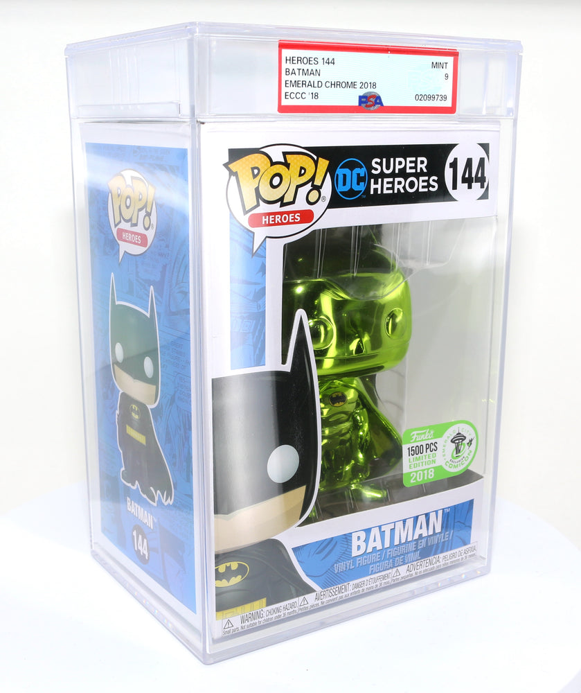 
                  
                    Green Metallic Batman from DC Super Heroes 2018 Emerald City Comic Con Exclusive Limited to 1500 Pieces Funko POP! #144 PSA Graded 9 - Grail
                  
                