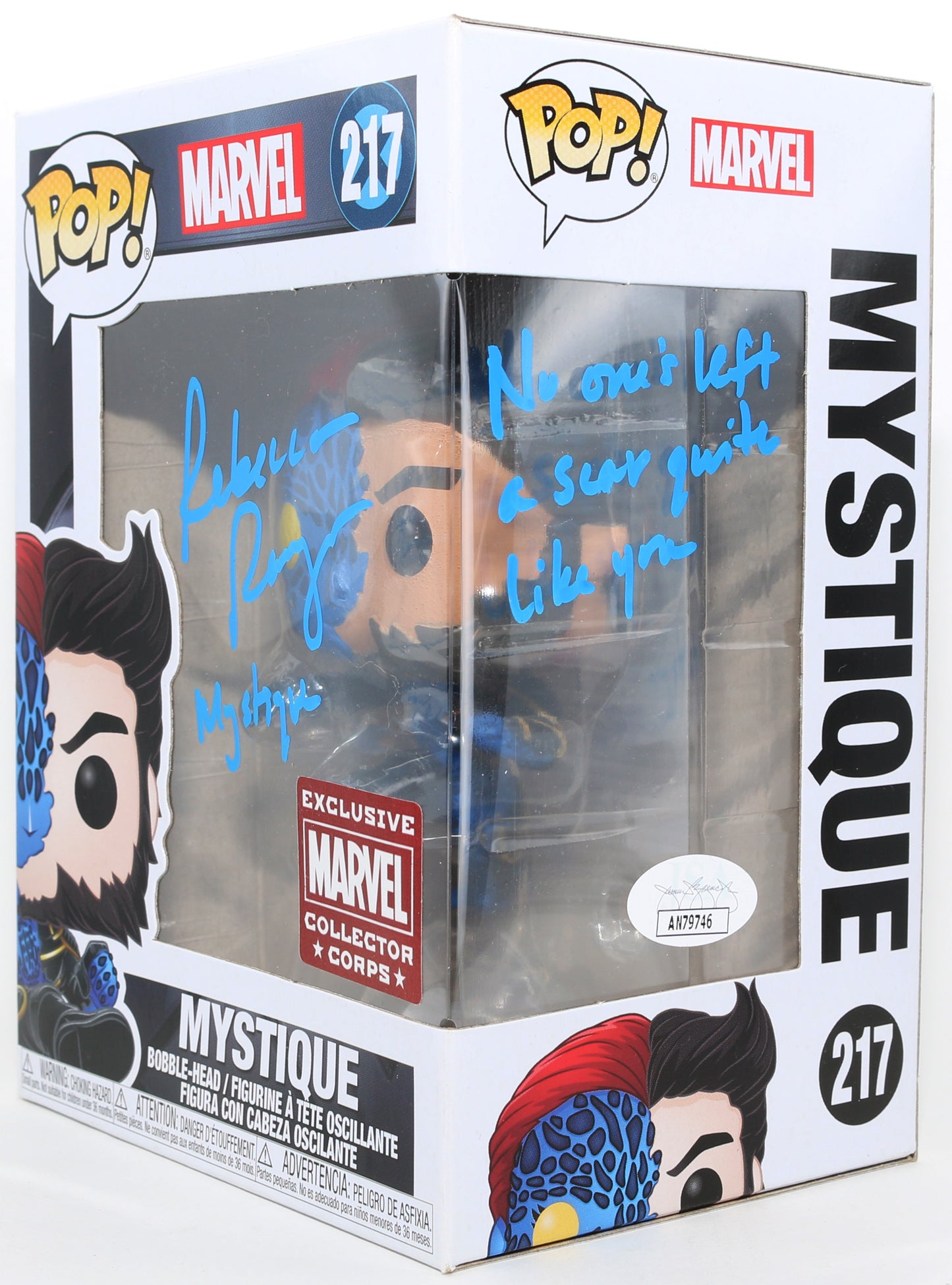 
                  
                    Rebecca Romijn as Mystique in X-Men Marvel Collector Corps Exclusive (JSA) Signed Funko POP! #217 with Character Name & Quote
                  
                