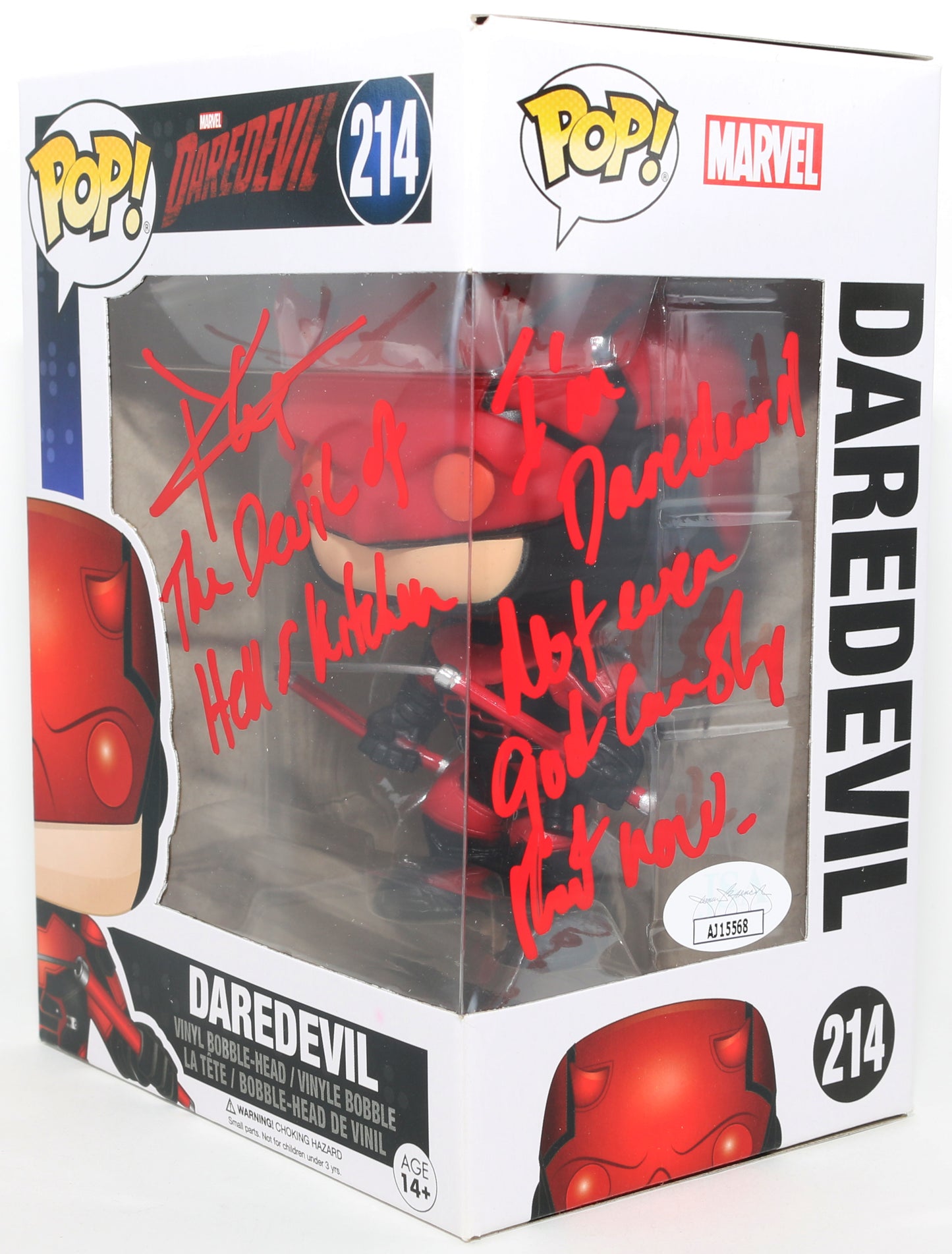 
                  
                    Charlie Cox as Daredevil in Daredevil (JSA) Signed Funko POP! #214 with Character Name & Quote
                  
                