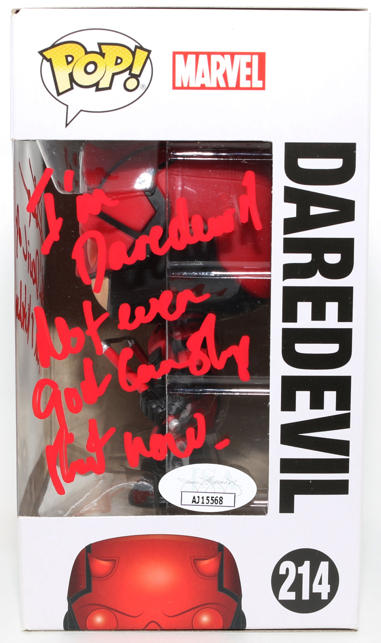 
                  
                    Charlie Cox as Daredevil in Daredevil (JSA) Signed Funko POP! #214 with Character Name & Quote
                  
                