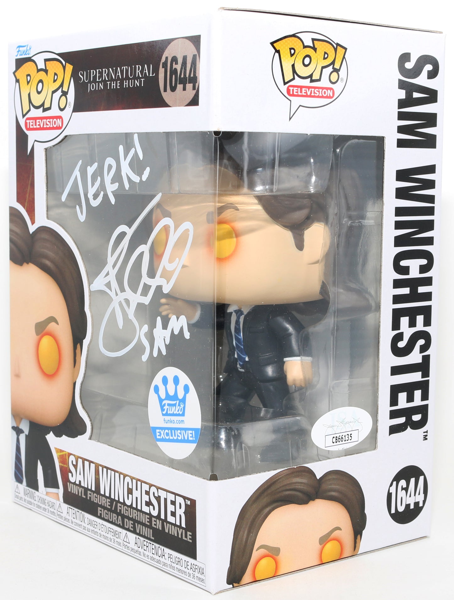 
                  
                    Jared Padelecki as Sam Winchester in Supernatural Funko Store Exclusive (JSA) Signed Funko POP! #1644 with Character Name & Quote
                  
                