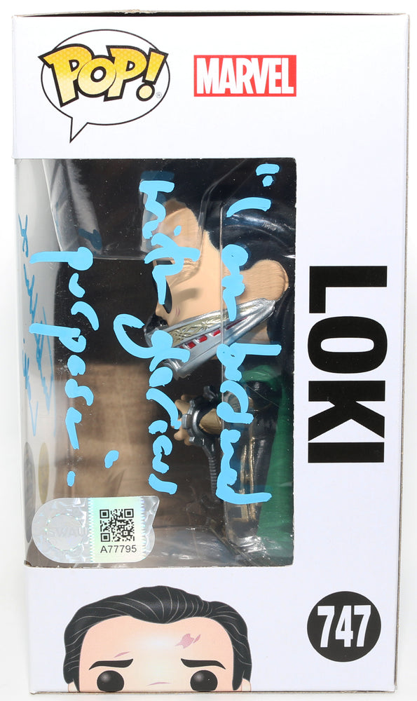 
                  
                    Tom Hiddleston as Loki in Avengers: Endgame GITD Funko Store Limited Edition (SWAU) Signed Funko POP! #747 with Character Name & Quote
                  
                
