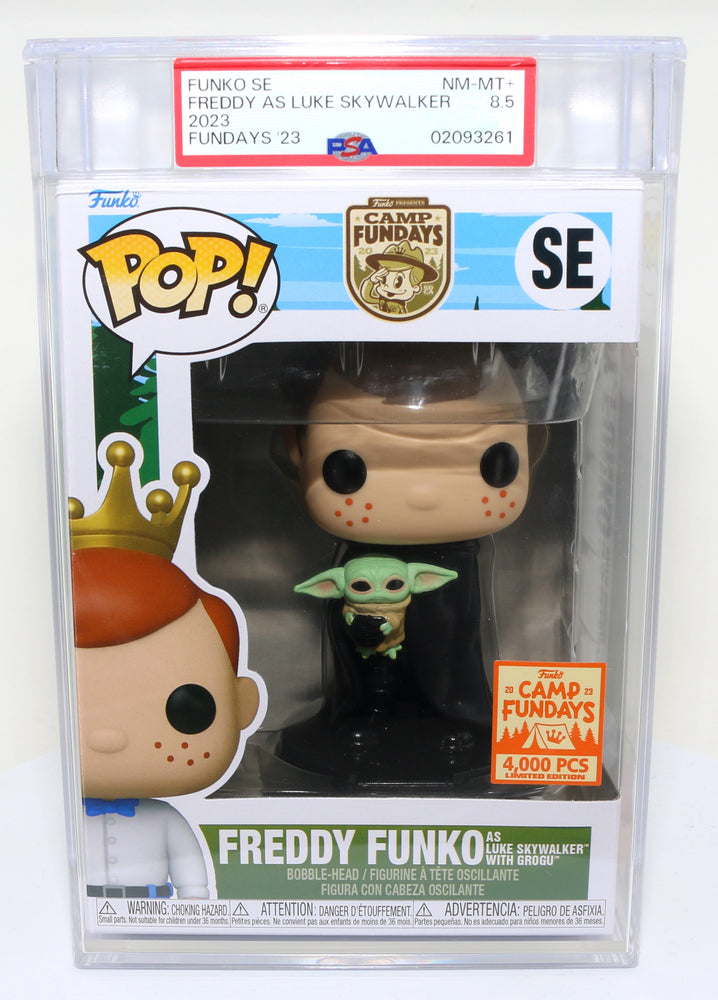 
                  
                    Freddy Funko as Luke Skywalker with Grogu from Star Wars: The Mandalorian 2023 Camp Fundays Exclusive Limited to 4000 Pieces Funko POP! #SE PSA Graded 8.5 - Grail
                  
                