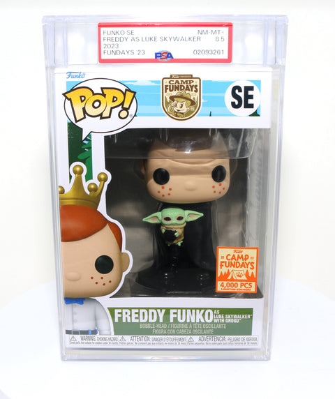 Freddy Funko as Luke Skywalker with Grogu from Star Wars: The Mandalorian 2023 Camp Fundays Exclusive Limited to 4000 Pieces Funko POP! #SE PSA Graded 8.5 - Grail