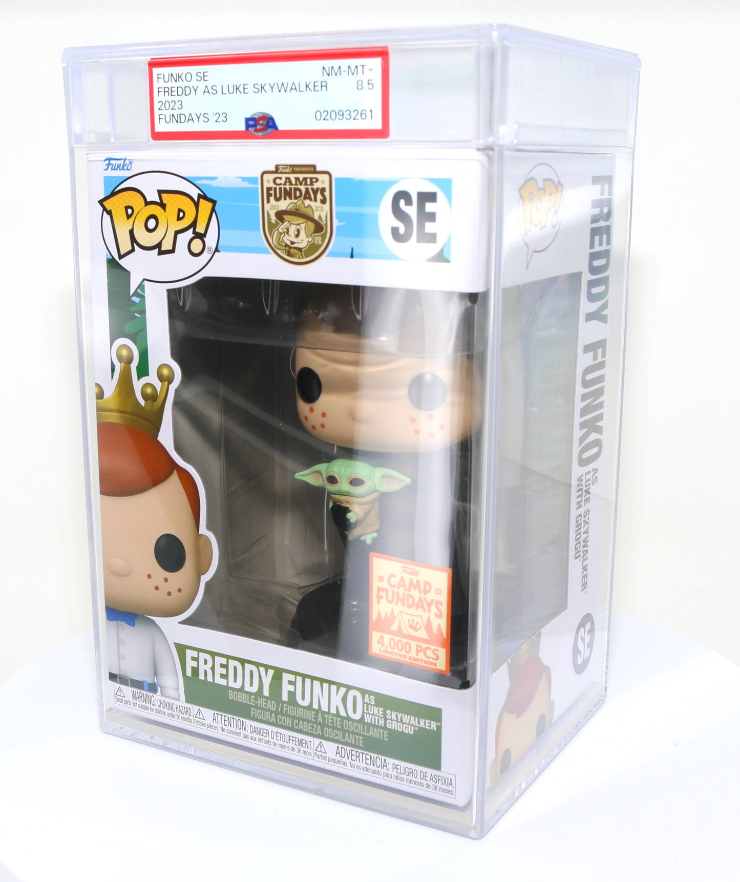 
                  
                    Freddy Funko as Luke Skywalker with Grogu from Star Wars: The Mandalorian 2023 Camp Fundays Exclusive Limited to 4000 Pieces Funko POP! #SE PSA Graded 8.5 - Grail
                  
                