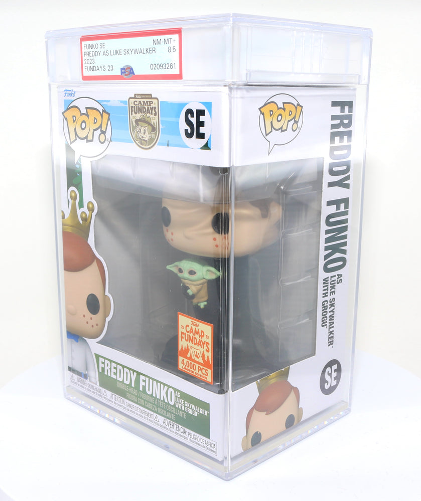 
                  
                    Freddy Funko as Luke Skywalker with Grogu from Star Wars: The Mandalorian 2023 Camp Fundays Exclusive Limited to 4000 Pieces Funko POP! #SE PSA Graded 8.5 - Grail
                  
                