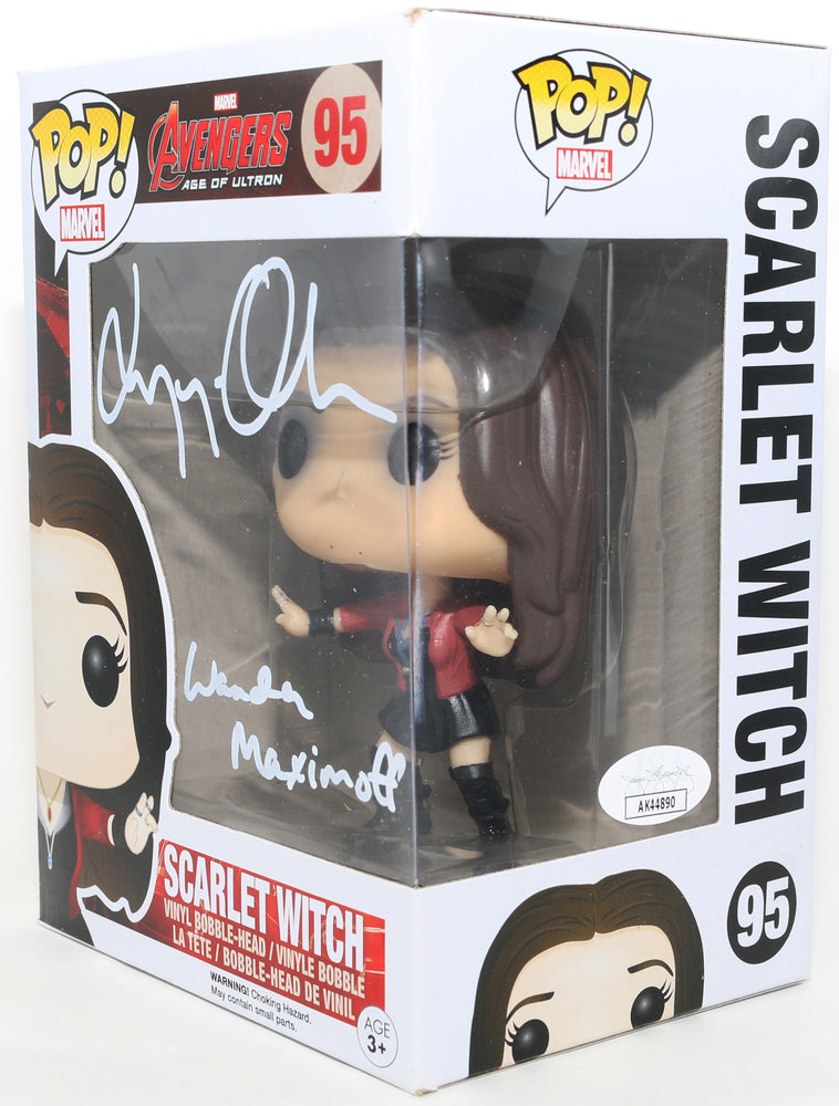 
                  
                    Elizabeth Olswen as Scarlet Witch in Avengers: Age of Ultron (JSA) Signed Funko POP! #95 with Character Name
                  
                
