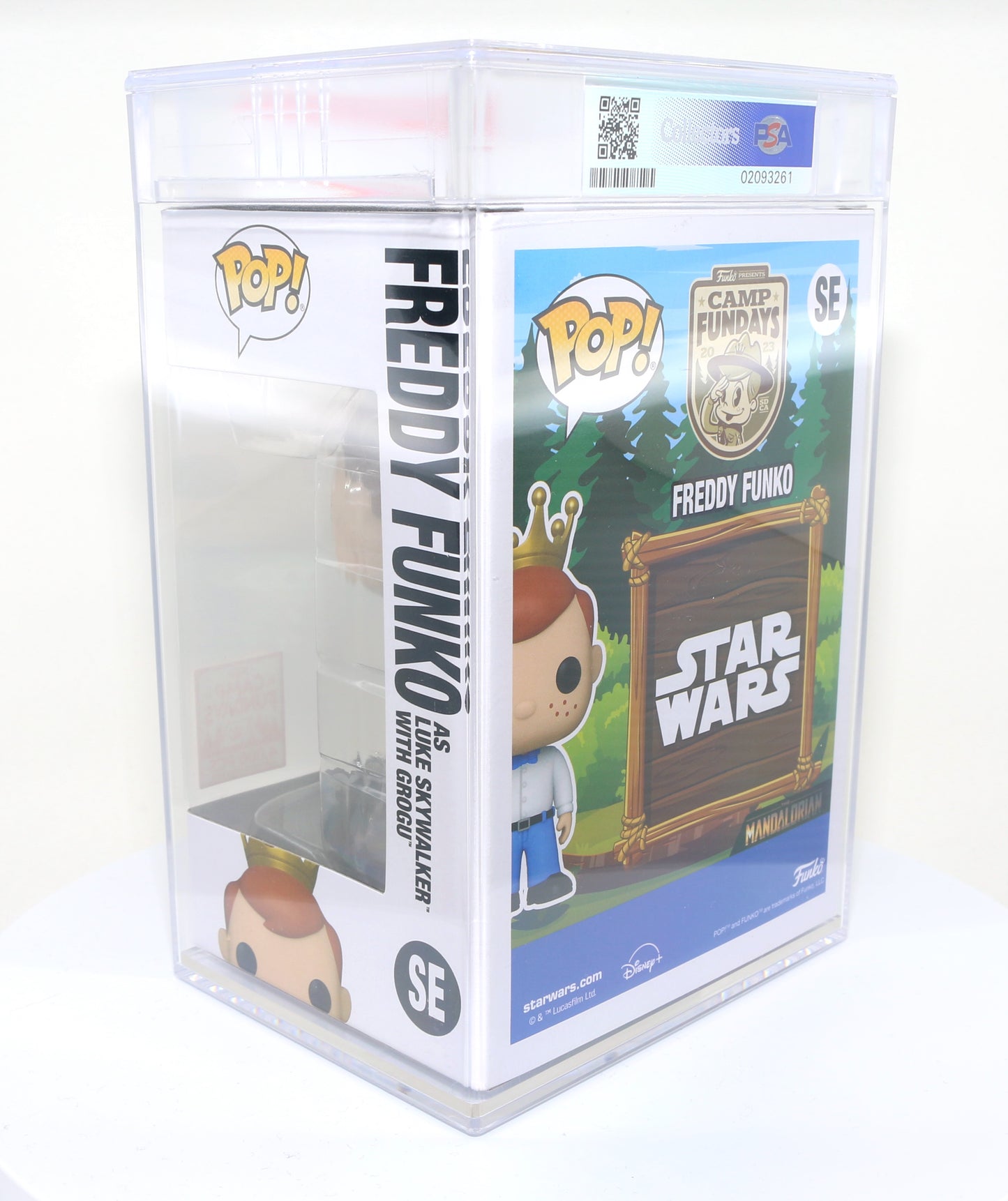 
                  
                    Freddy Funko as Luke Skywalker with Grogu from Star Wars: The Mandalorian 2023 Camp Fundays Exclusive Limited to 4000 Pieces Funko POP! #SE PSA Graded 8.5 - Grail
                  
                