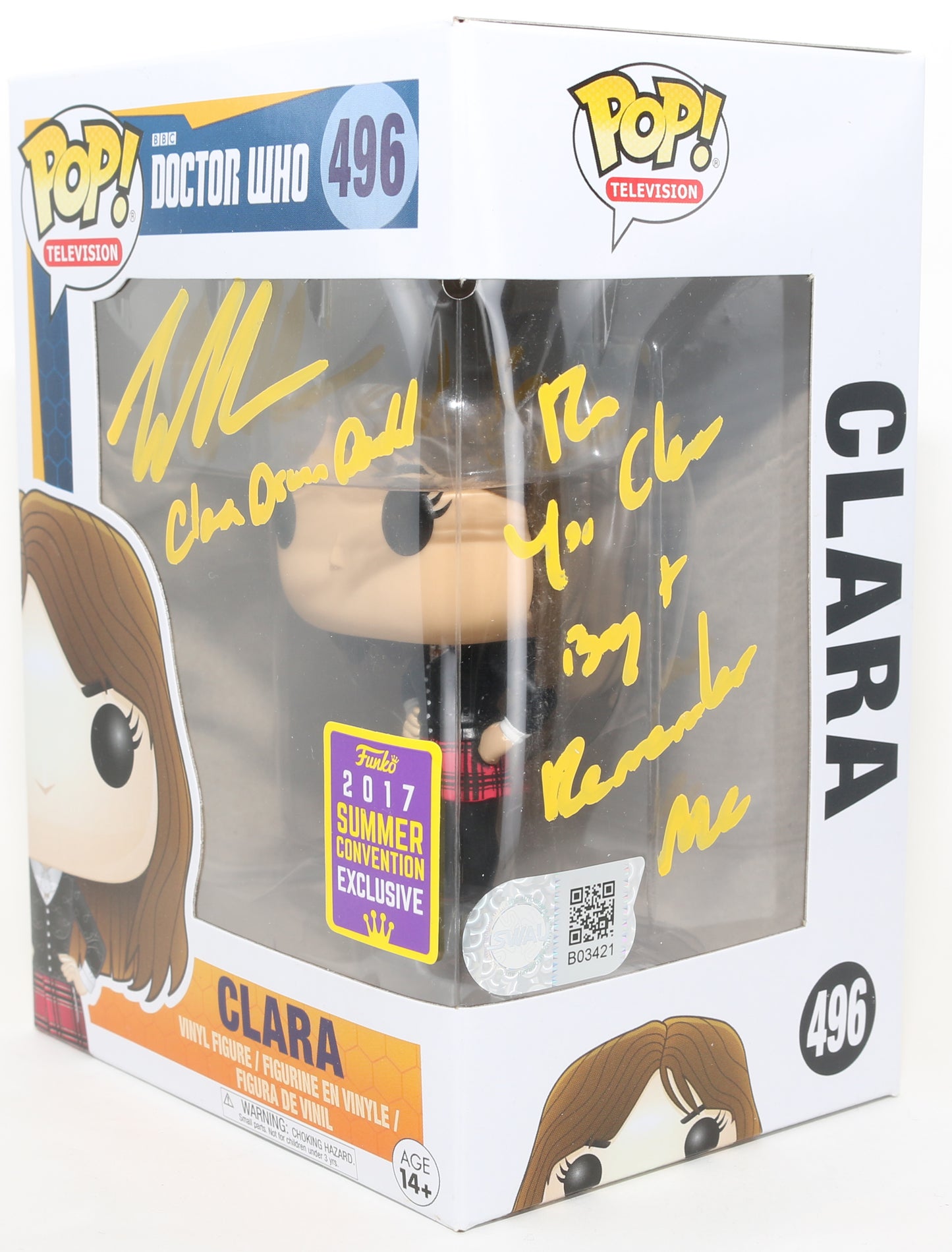 
                  
                    Jenna Coleman as Clara Oswald in Doctor Who 2017 Summer Convention Exclusive (SWAU) Signed Funko POP! #496 with Character Name & Quote
                  
                