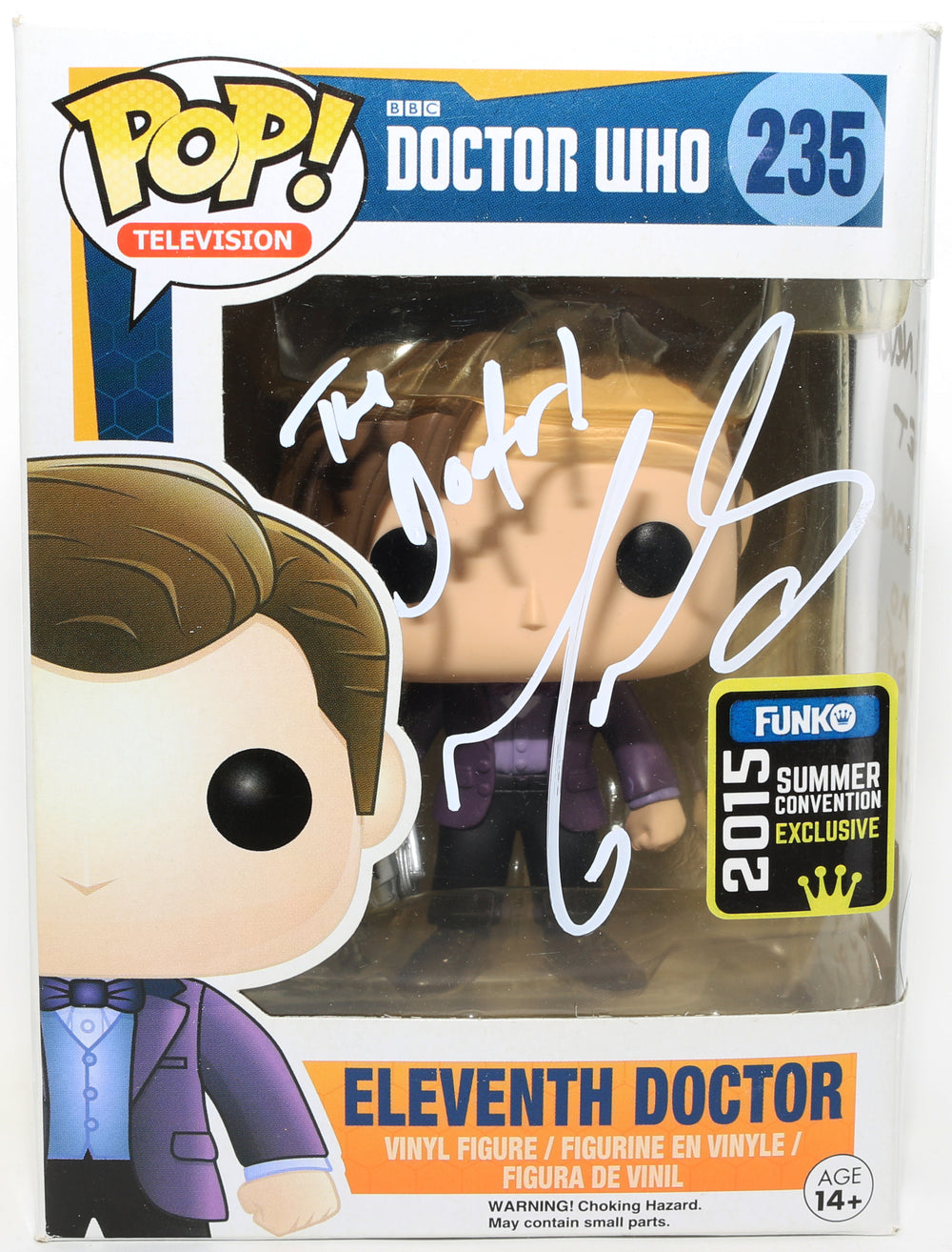 Matt Smith as Eleventh Doctor in Doctor Who 2015 Summer Convention Exclusive (SWAU) Signed Funko POP! #235 with Character Name & Quote