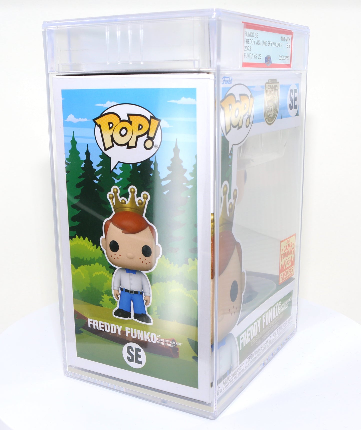 
                  
                    Freddy Funko as Luke Skywalker with Grogu from Star Wars: The Mandalorian 2023 Camp Fundays Exclusive Limited to 4000 Pieces Funko POP! #SE PSA Graded 8.5 - Grail
                  
                