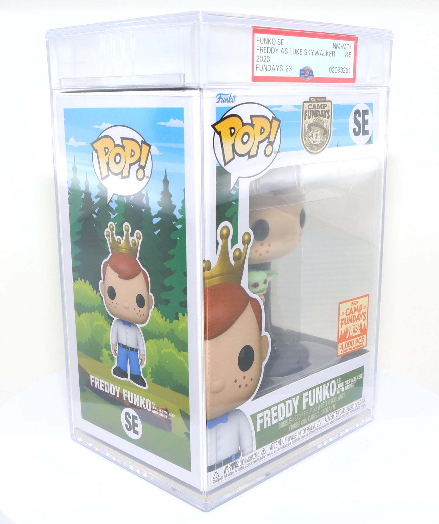 
                  
                    Freddy Funko as Luke Skywalker with Grogu from Star Wars: The Mandalorian 2023 Camp Fundays Exclusive Limited to 4000 Pieces Funko POP! #SE PSA Graded 8.5 - Grail
                  
                