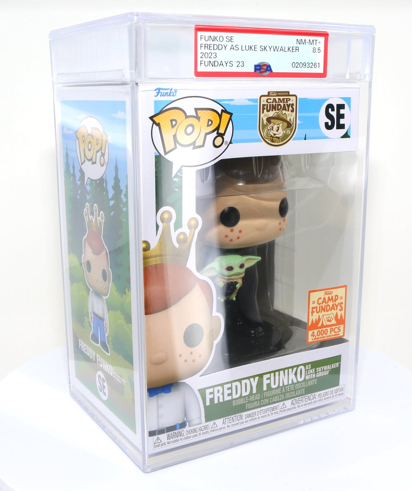 
                  
                    Freddy Funko as Luke Skywalker with Grogu from Star Wars: The Mandalorian 2023 Camp Fundays Exclusive Limited to 4000 Pieces Funko POP! #SE PSA Graded 8.5 - Grail
                  
                